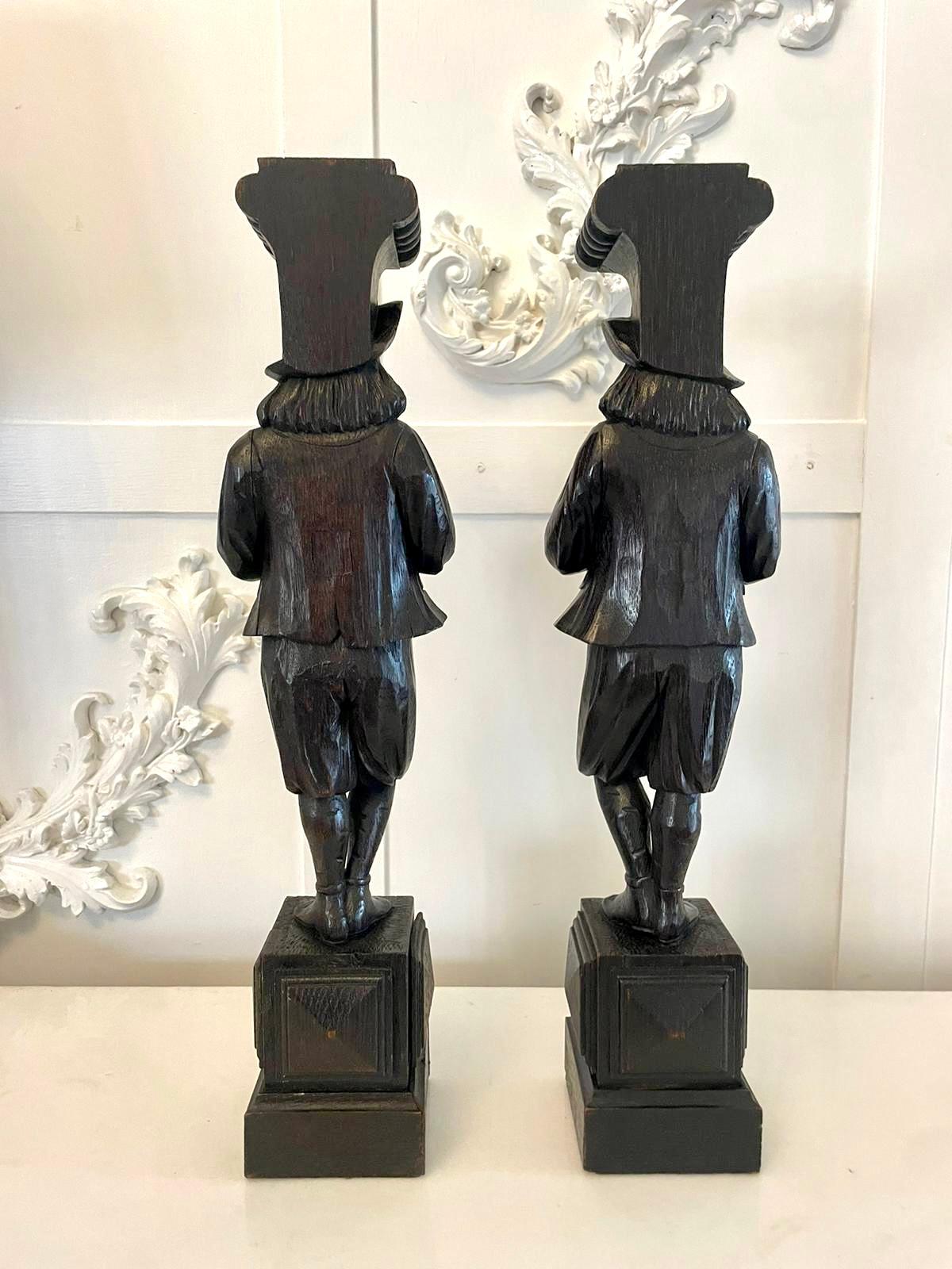 Unusual Pair of Antique Victorian Quality Carved Oak Figures  For Sale 6