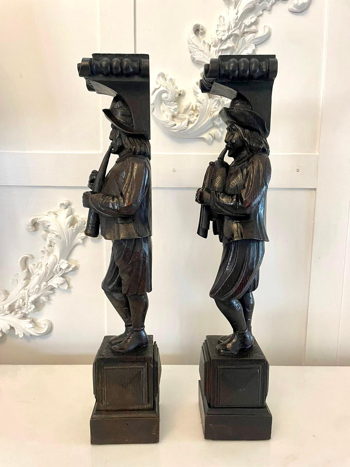 Unusual Pair of Antique Victorian Quality Carved Oak Figures  For Sale 7