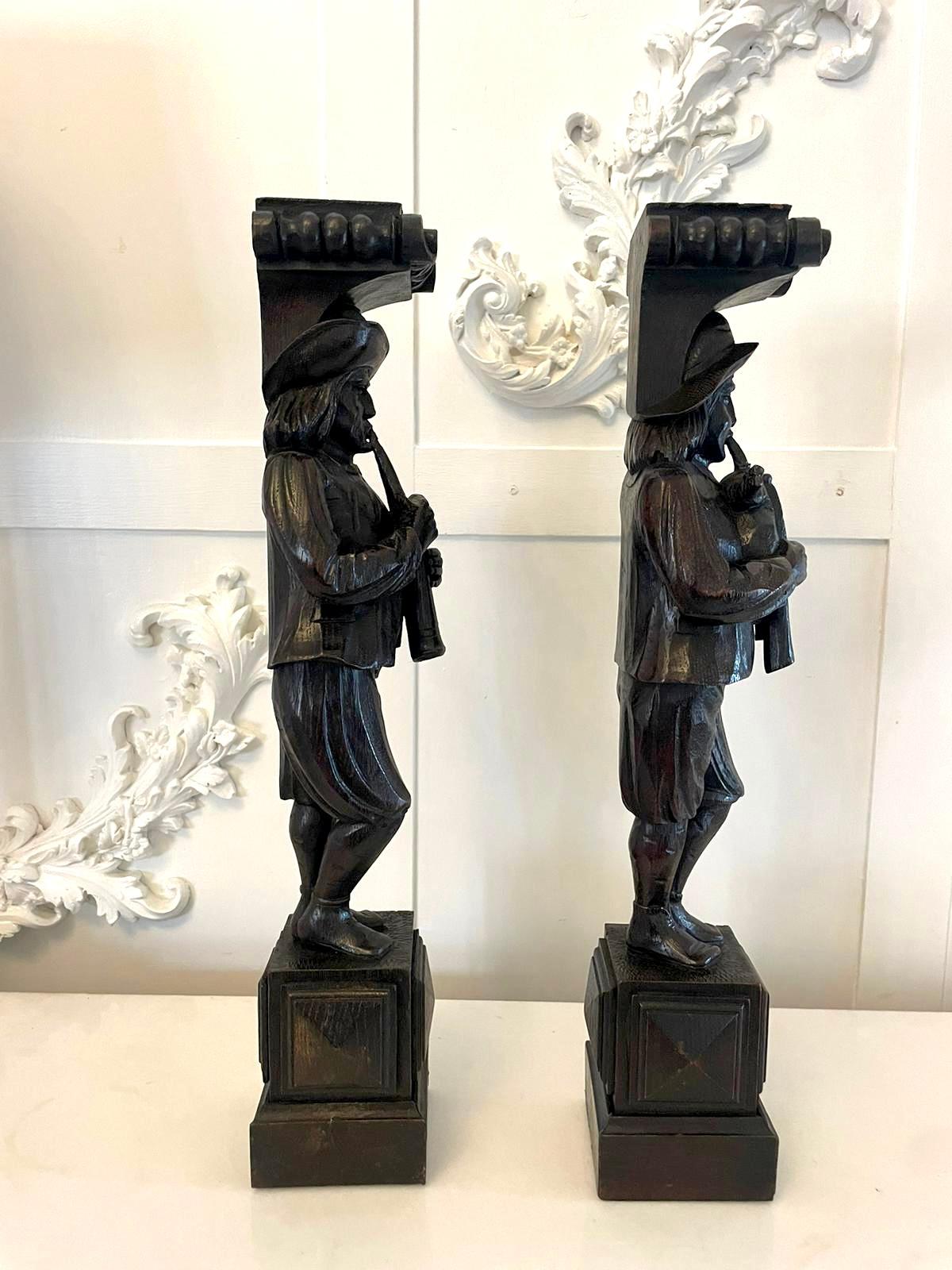 Unusual Pair of Antique Victorian Quality Carved Oak Figures  For Sale 8