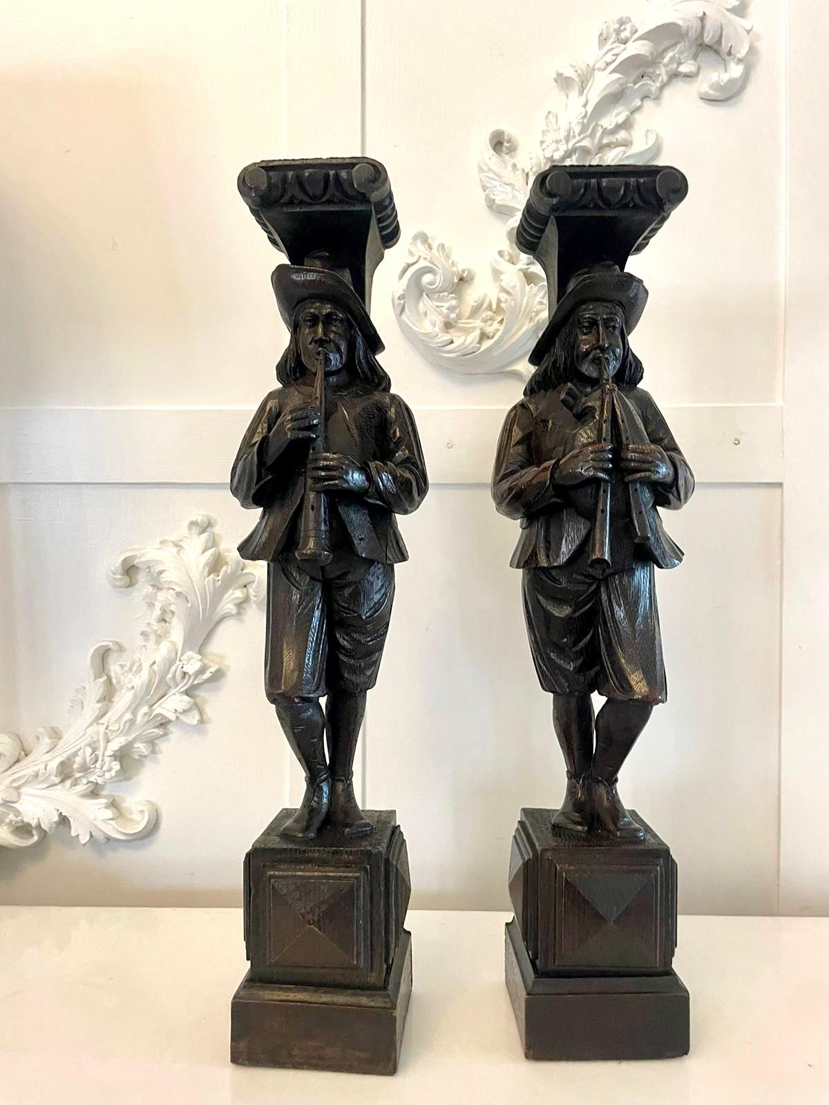 Unusual Pair of Antique Victorian Quality Carved Oak Figures  For Sale 9