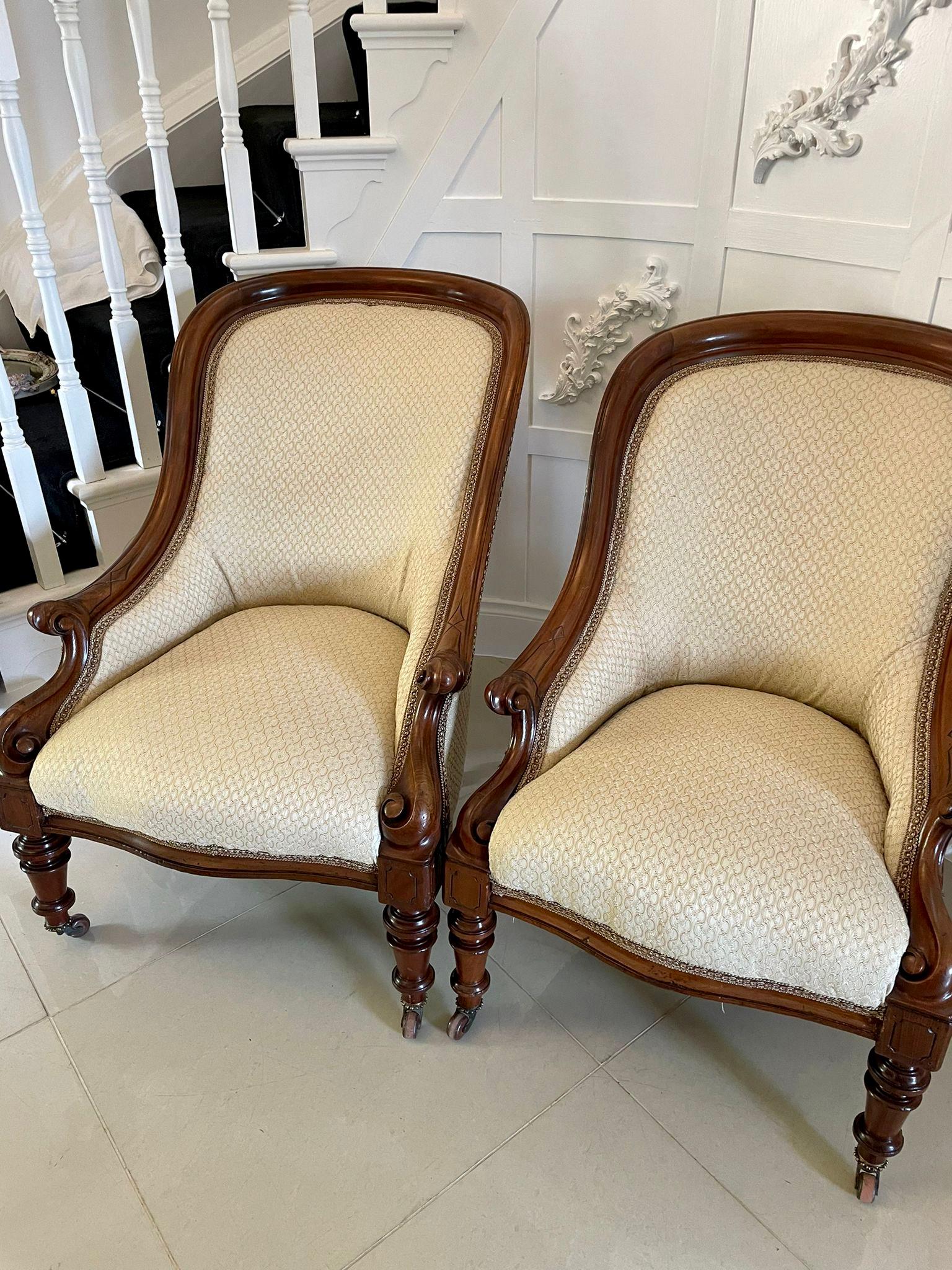 Mid-19th Century  Unusual Pair of Antique Victorian Quality Mahogany Armchairs  For Sale