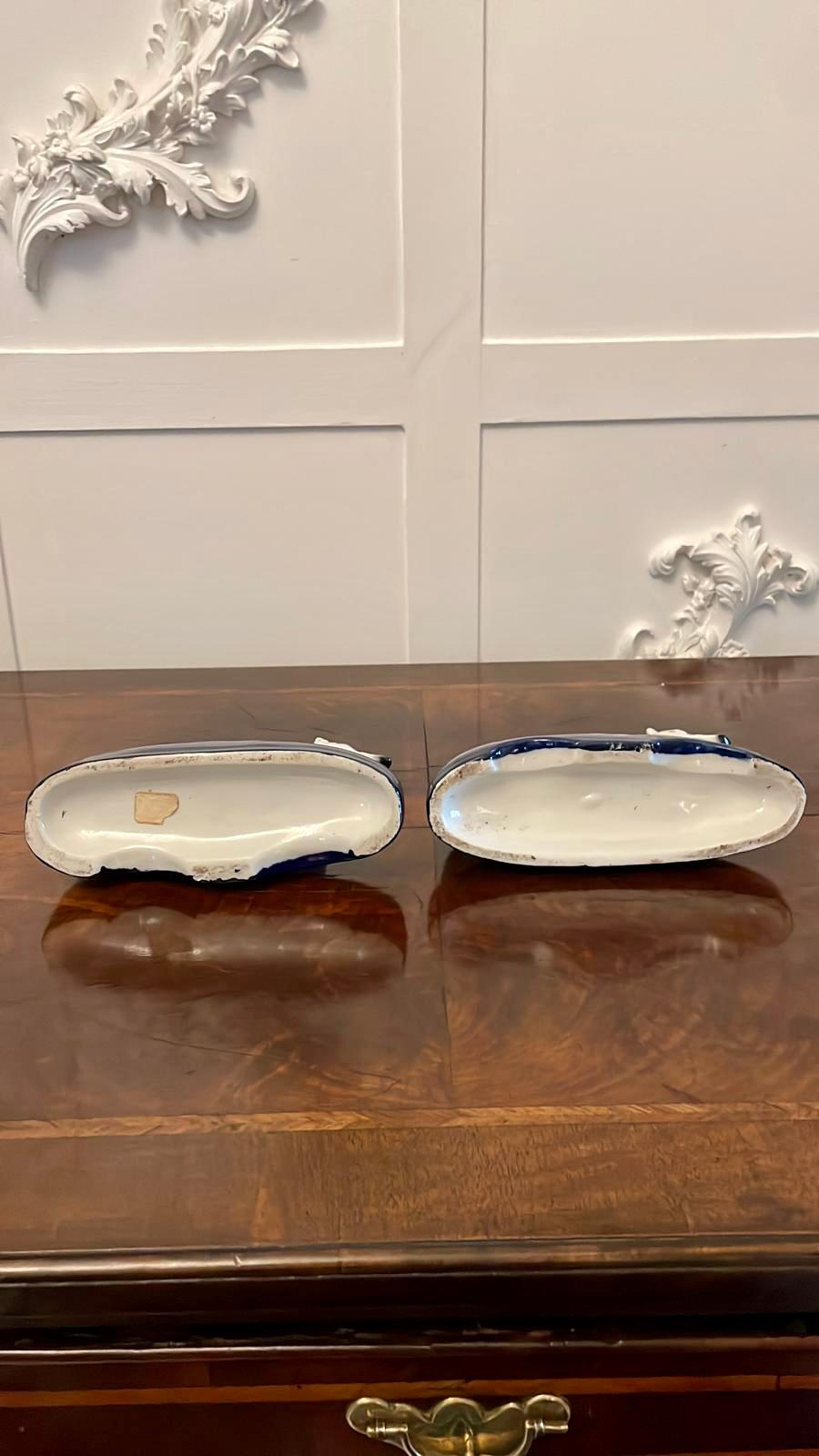 English Unusual Pair of Antique Victorian Quality Staffordshire Inkwells