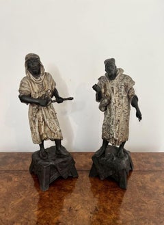 Unusual pair of antique Victorian spelter figures