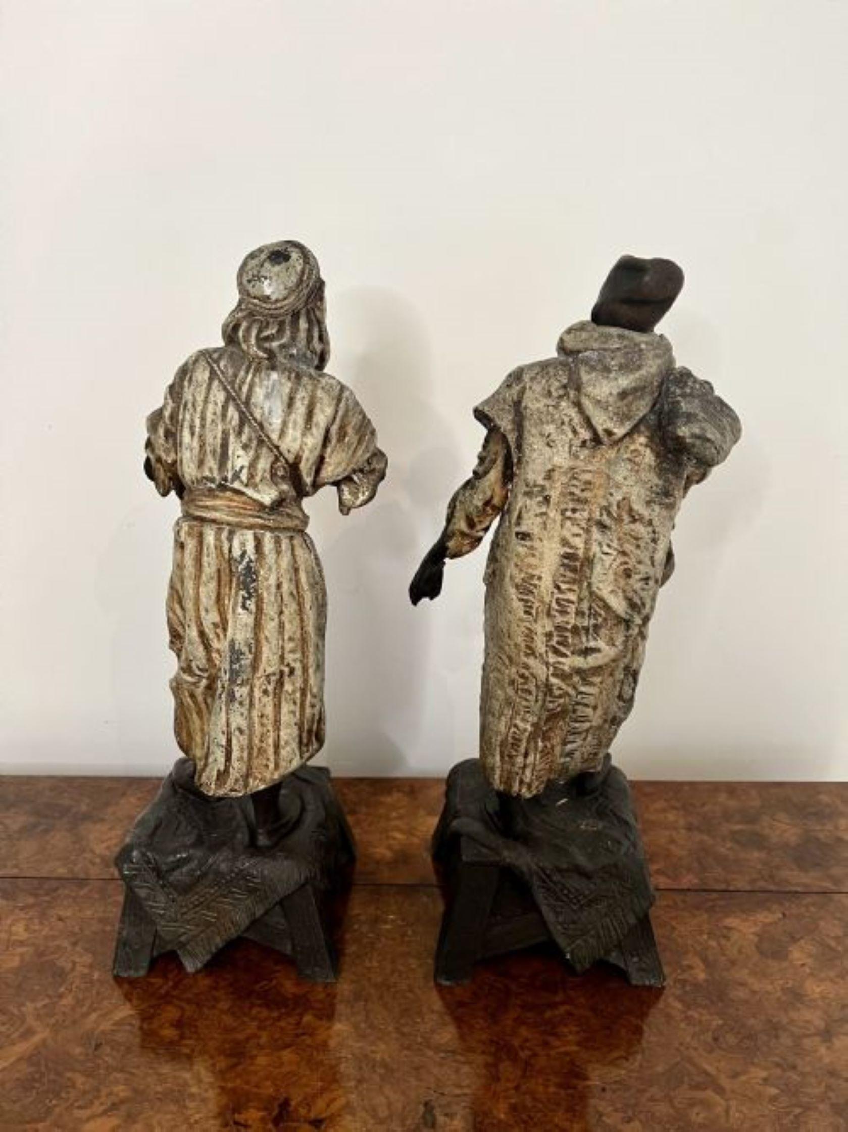 Spelter Unusual pair of antique Victorian spelter figures  For Sale