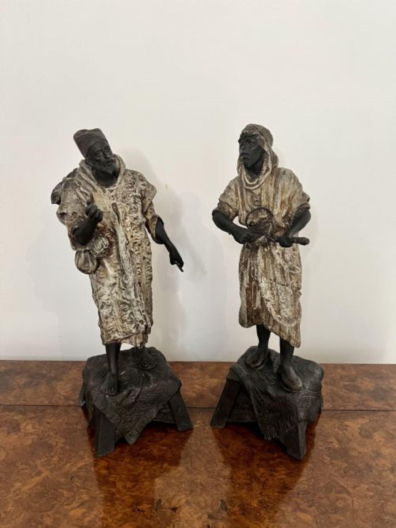 Unusual pair of antique Victorian spelter figures  For Sale 1