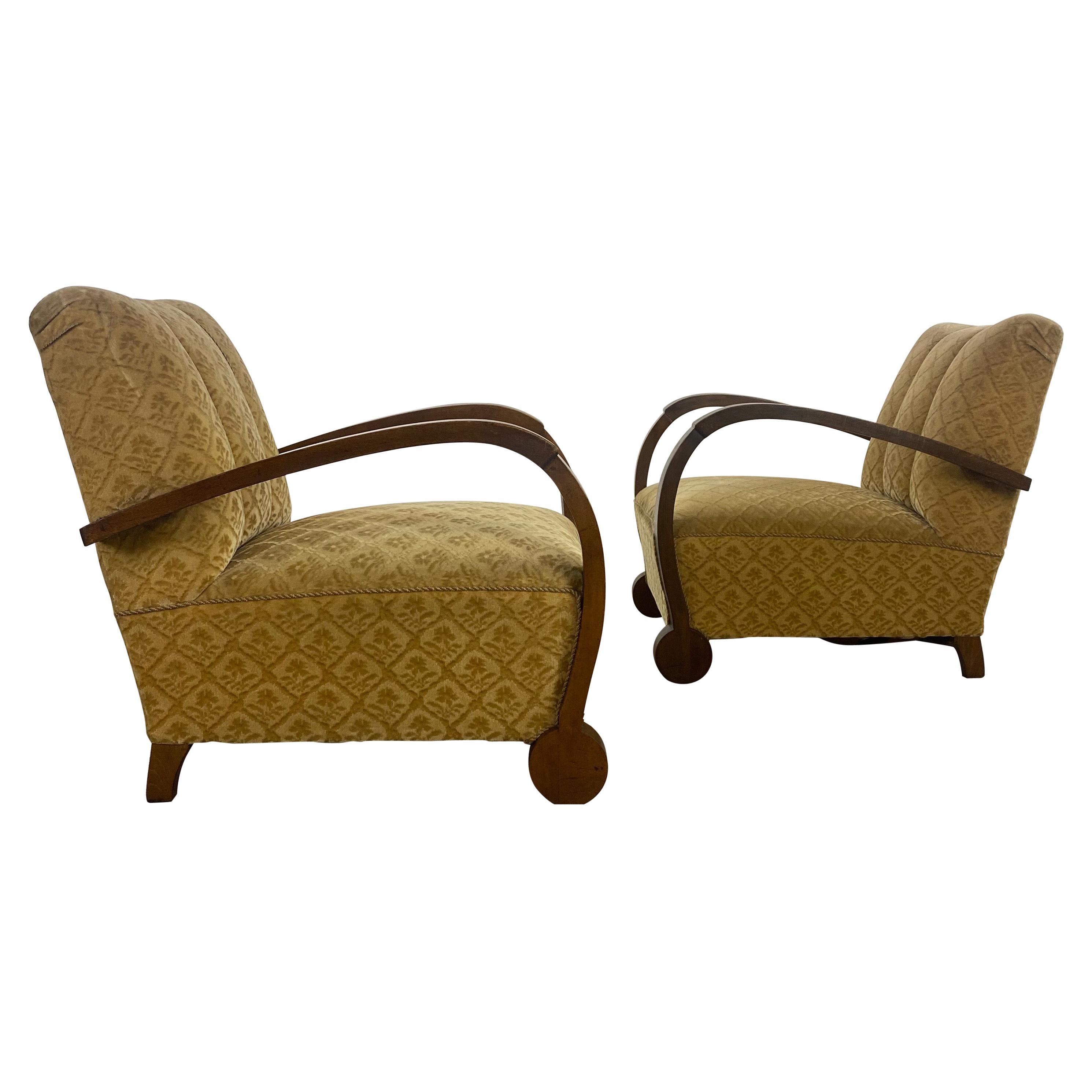 Unusual Pair of Art Deco German Armchairs/Club Chairs from 1920s, Bauhaus Style
