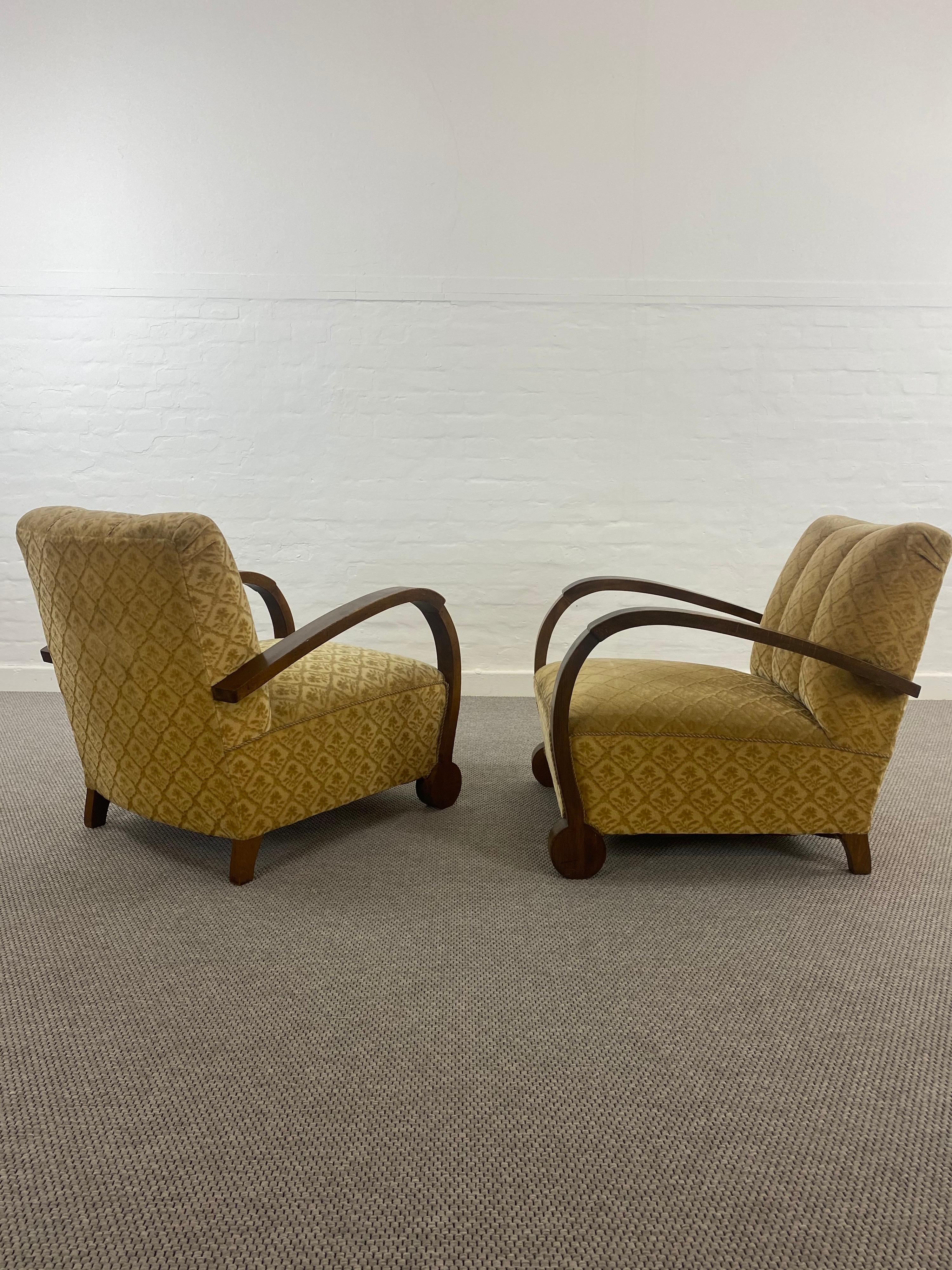 Early 20th Century Unusual Pair of Art Deco German Armchairs/Club Chairs from 1920s, Bauhaus Style