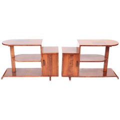 Unusual Pair of Art Deco Walnut Whatnots/Lamp Tables