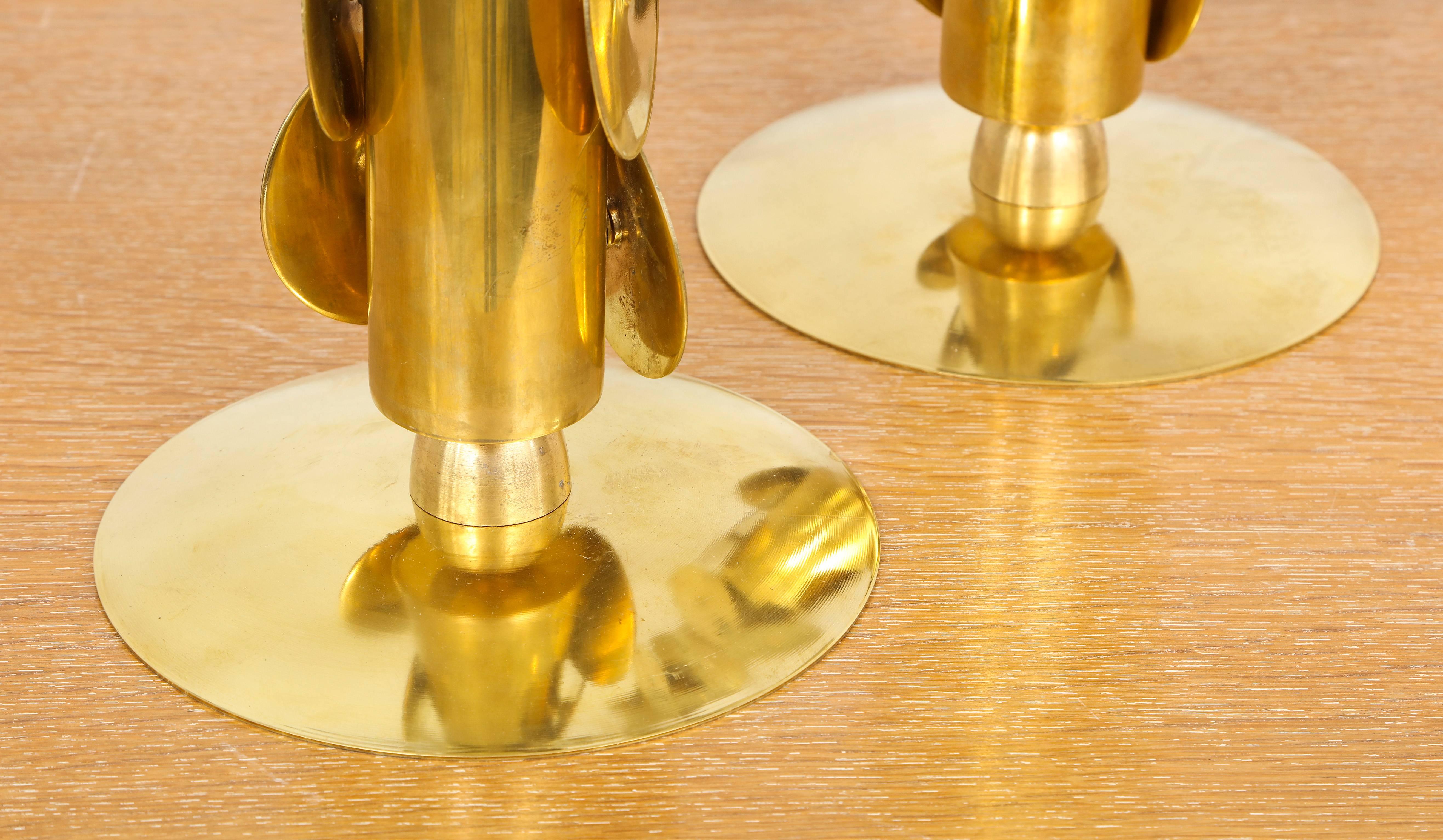 Pair of Custom Brass Lamps with Circular Brass Discs In New Condition For Sale In New York, NY