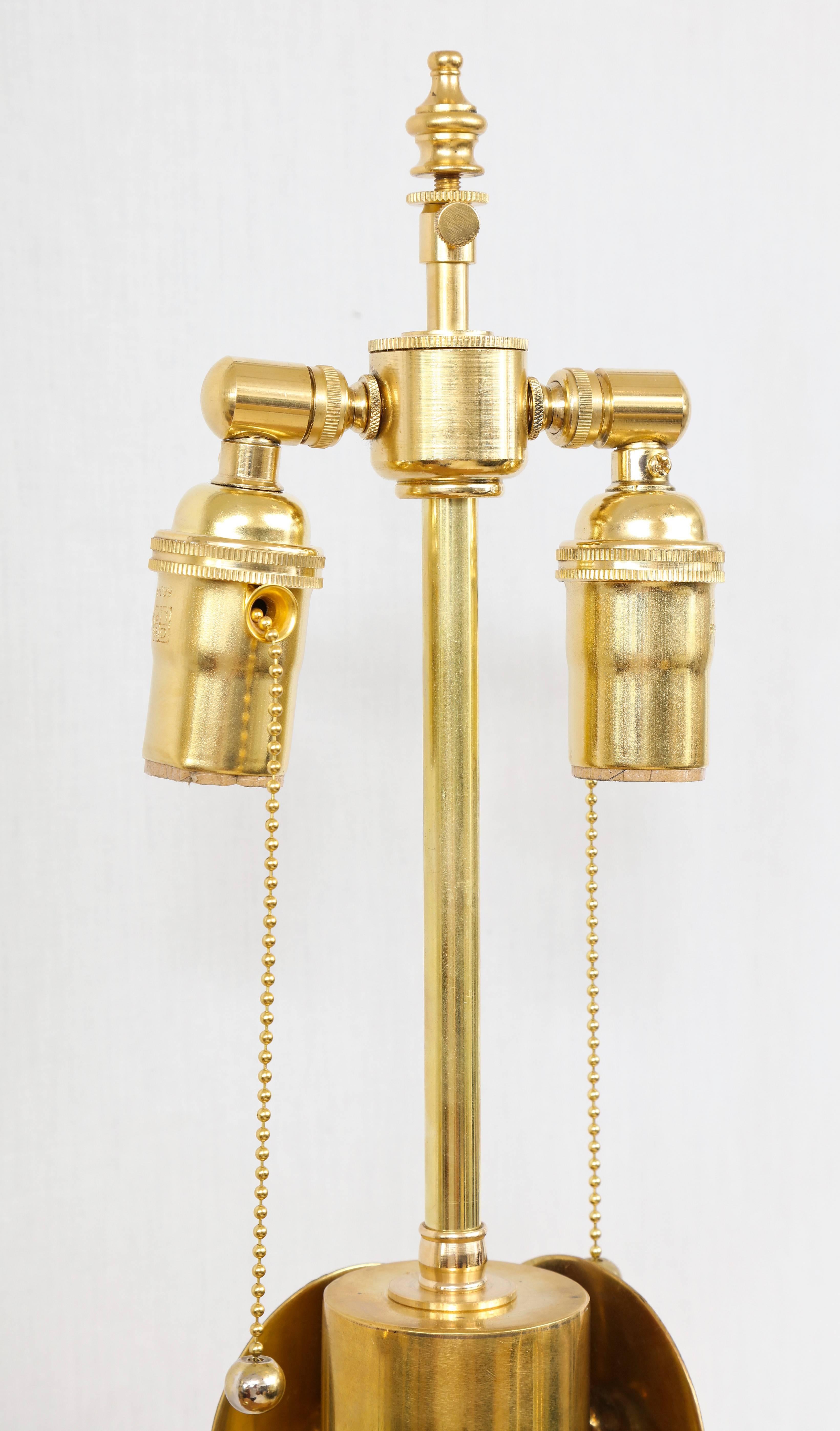 Pair of Custom Brass Lamps with Circular Brass Discs For Sale 1