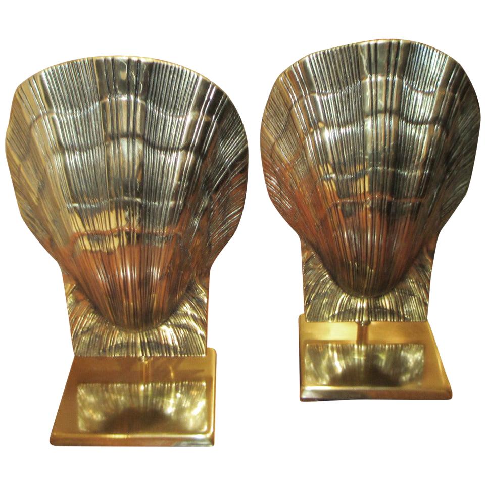 Unusual Pair of Brass Shell Lamps For Sale