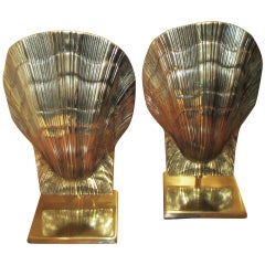 Used Unusual Pair of Brass Shell Lamps