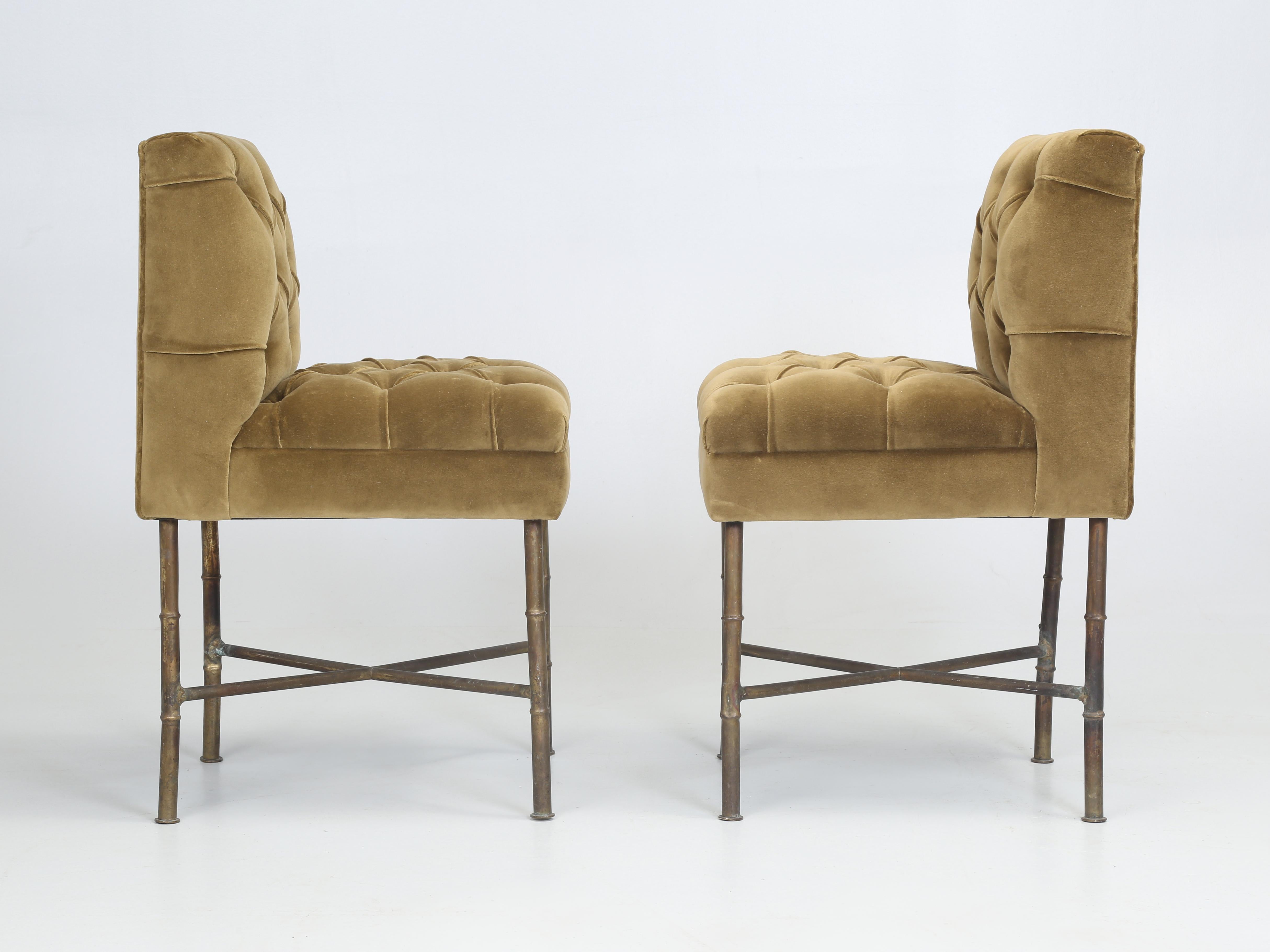 Unusual Pair of Bronze and Tufted Silk Velvet Chairs  8