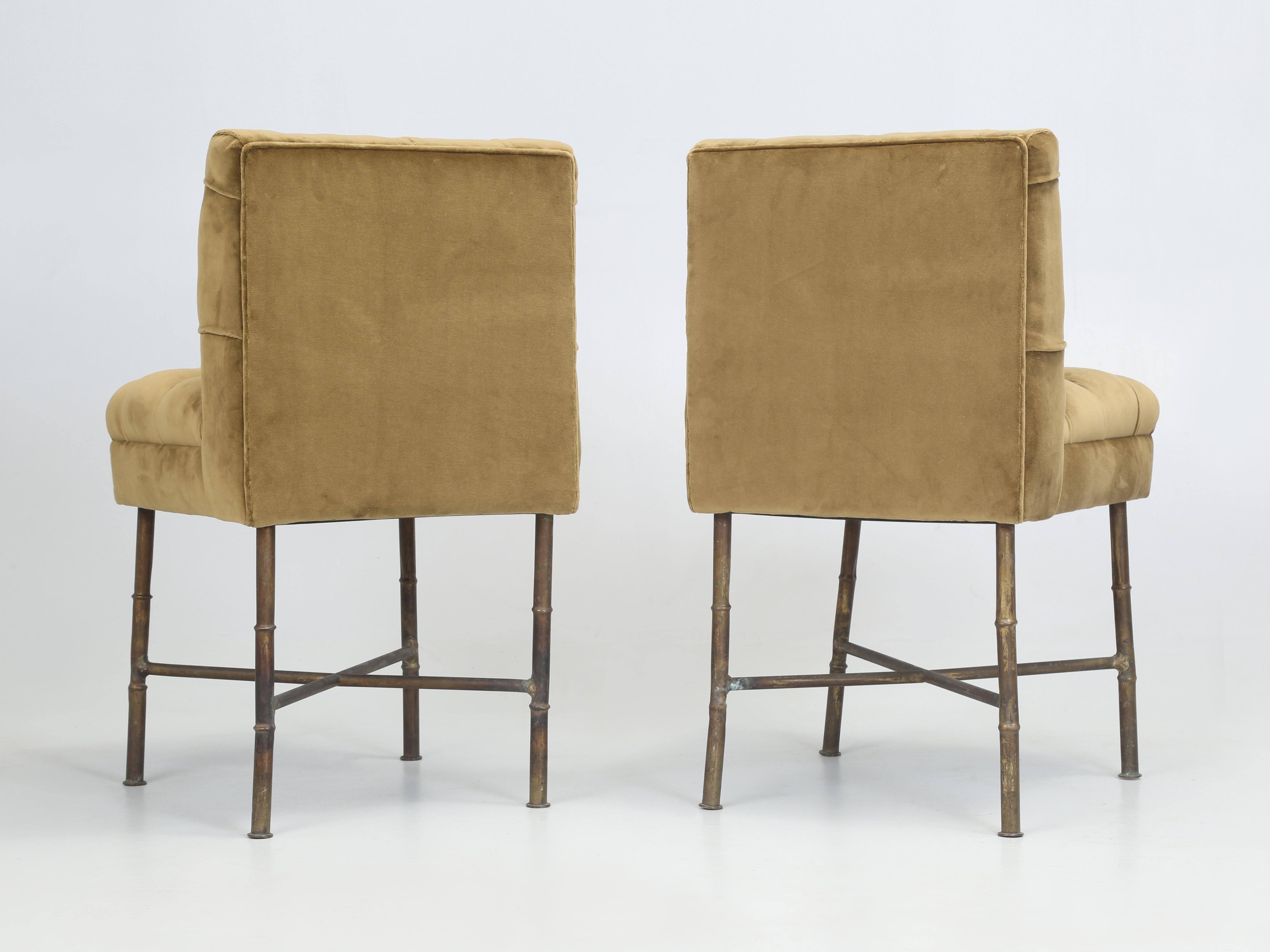 Unusual Pair of Bronze and Tufted Silk Velvet Chairs  9