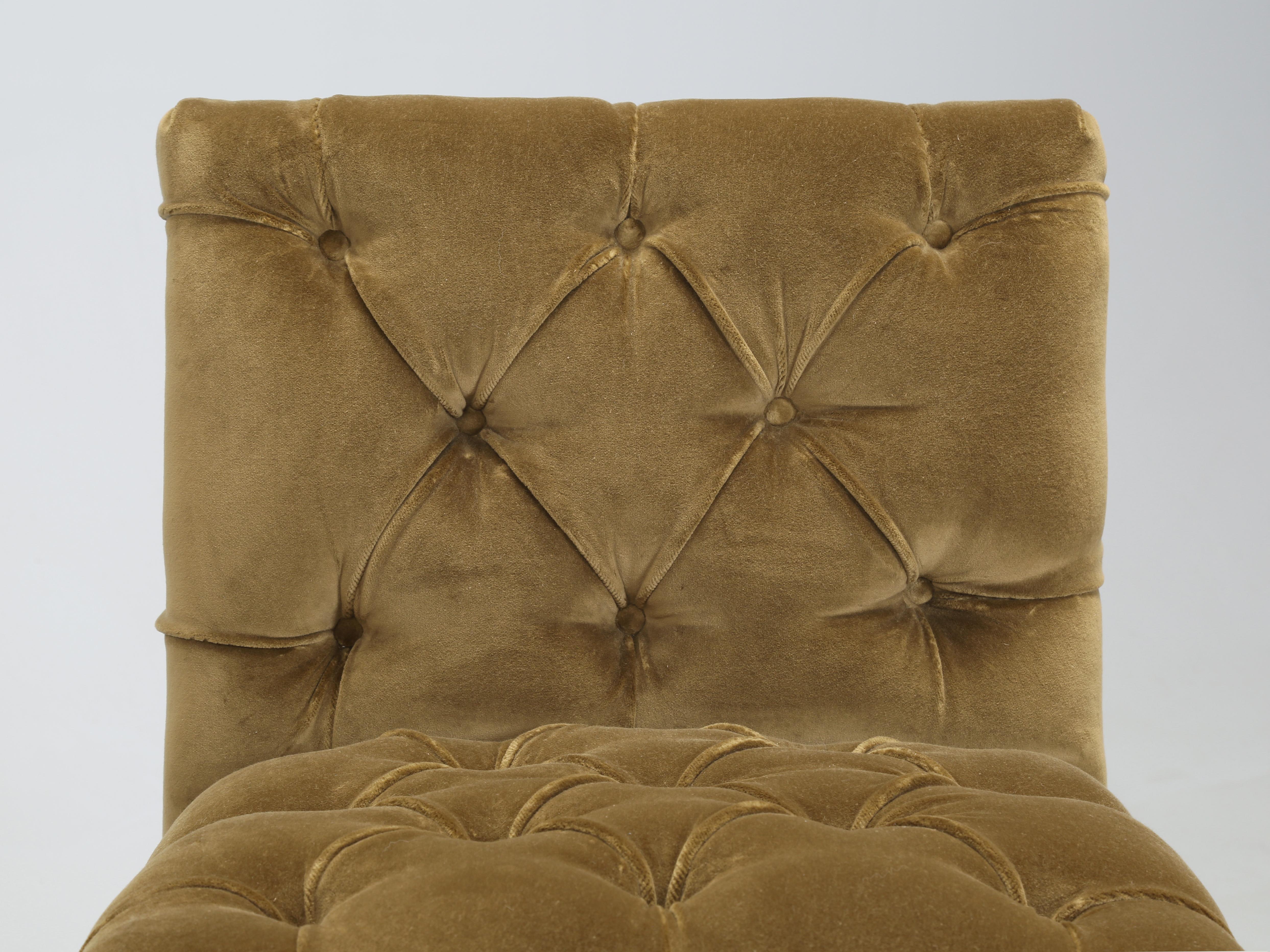 Mid-Century Modern Unusual Pair of Bronze and Tufted Silk Velvet Chairs 