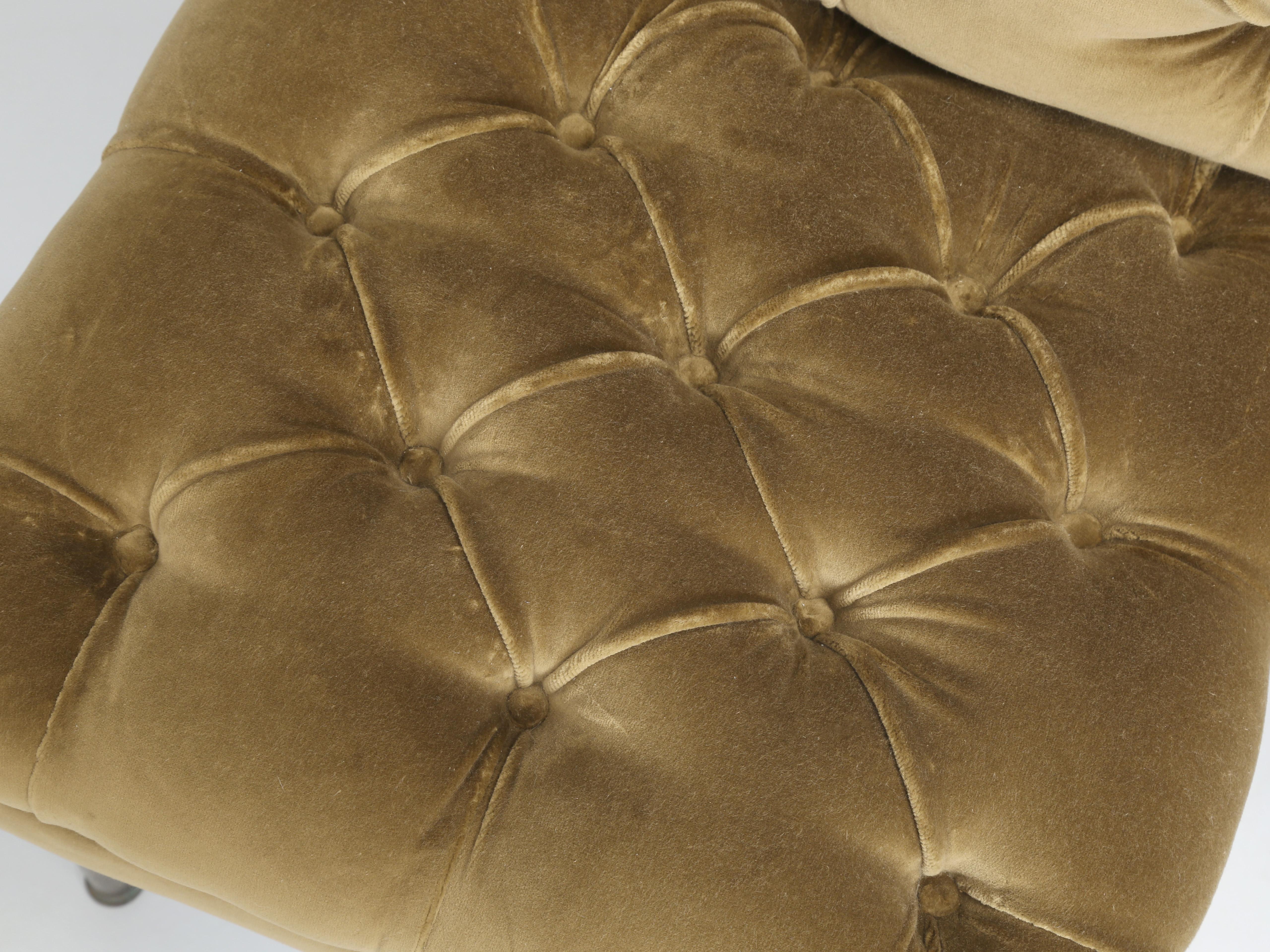 Mid-20th Century Unusual Pair of Bronze and Tufted Silk Velvet Chairs 