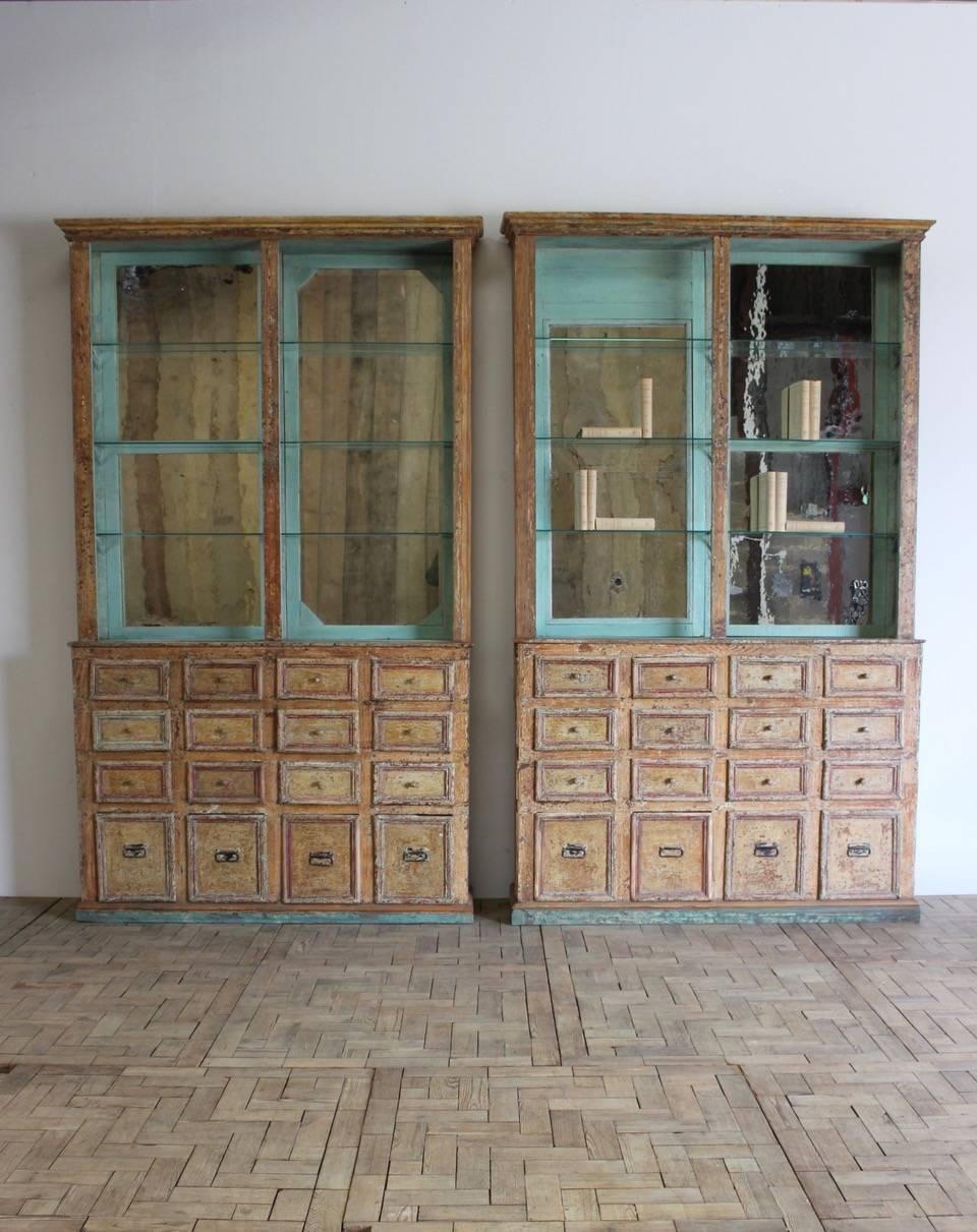 Painted Unusual Pair of 19th century Spanish Display Cabinets in Original Paint