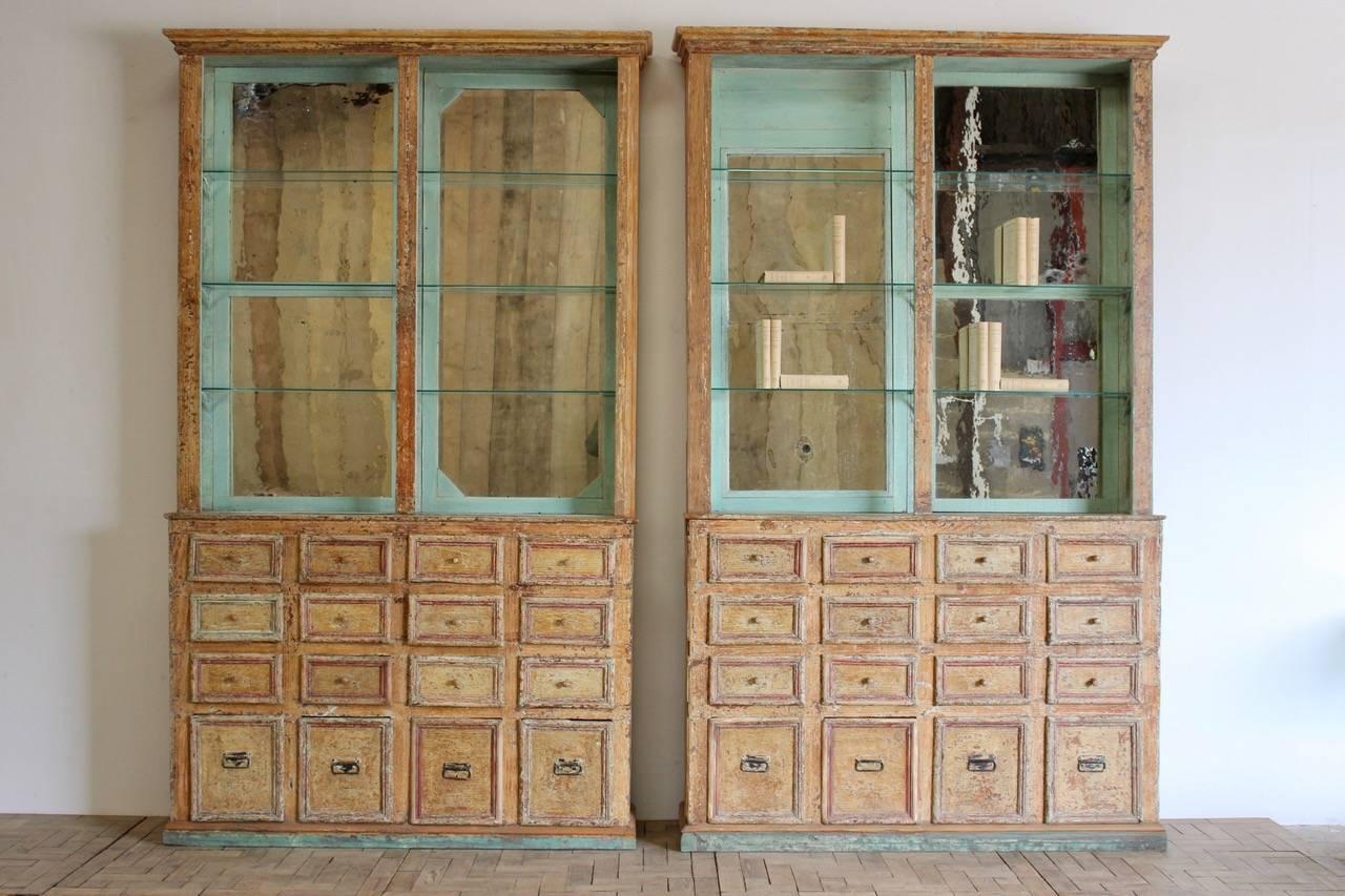 Unusual Pair of 19th century Spanish Display Cabinets in Original Paint In Good Condition In Gloucestershire, GB