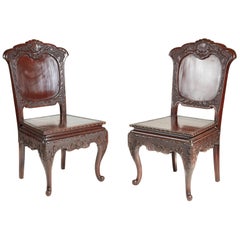 Unusual Pair of Carved Chinese Lacquer Side Chairs