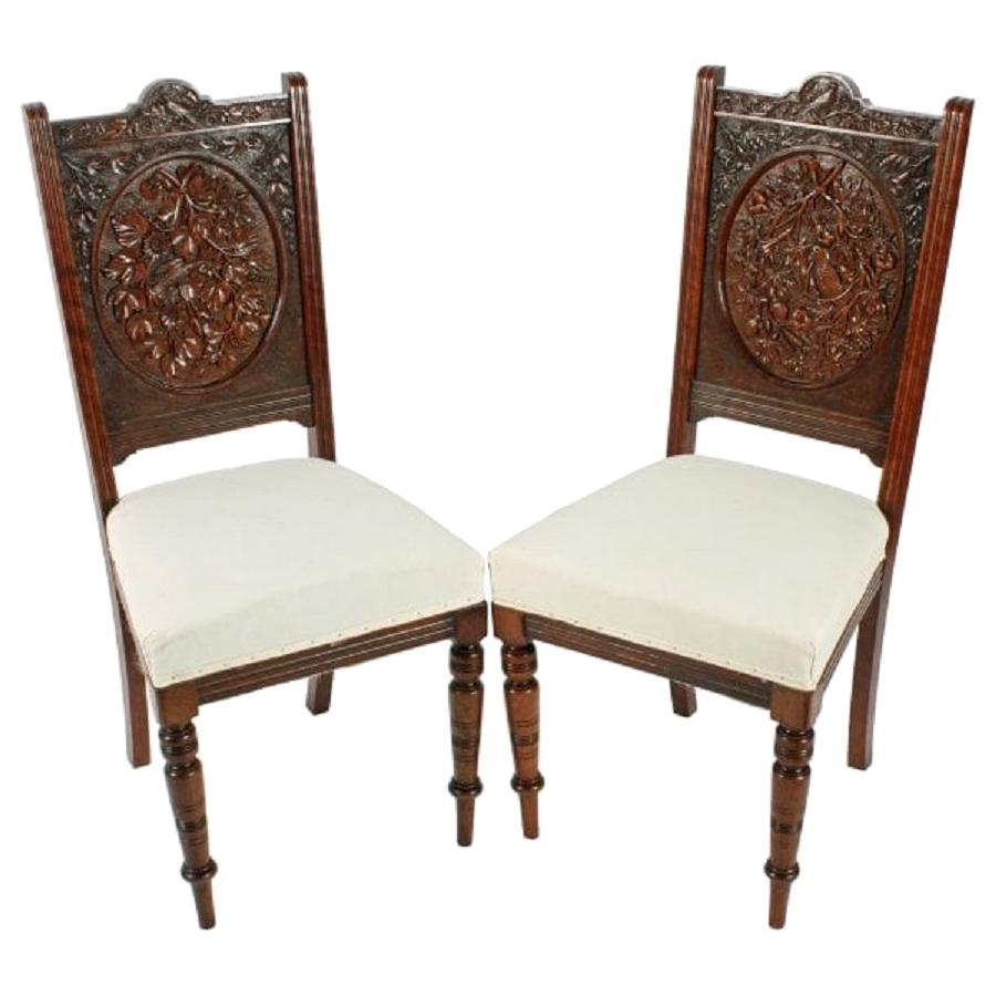 Unusual Pair of Carved Walnut Chairs, 19th Century For Sale