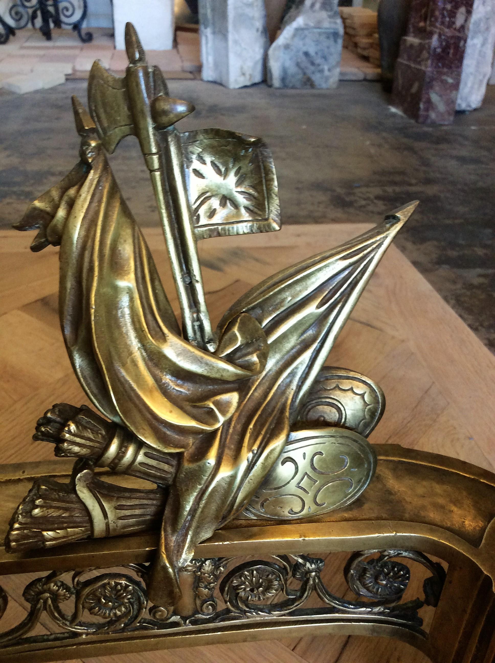 Unusual Pair of Cast Bronze Chenets In Good Condition For Sale In Dallas, TX