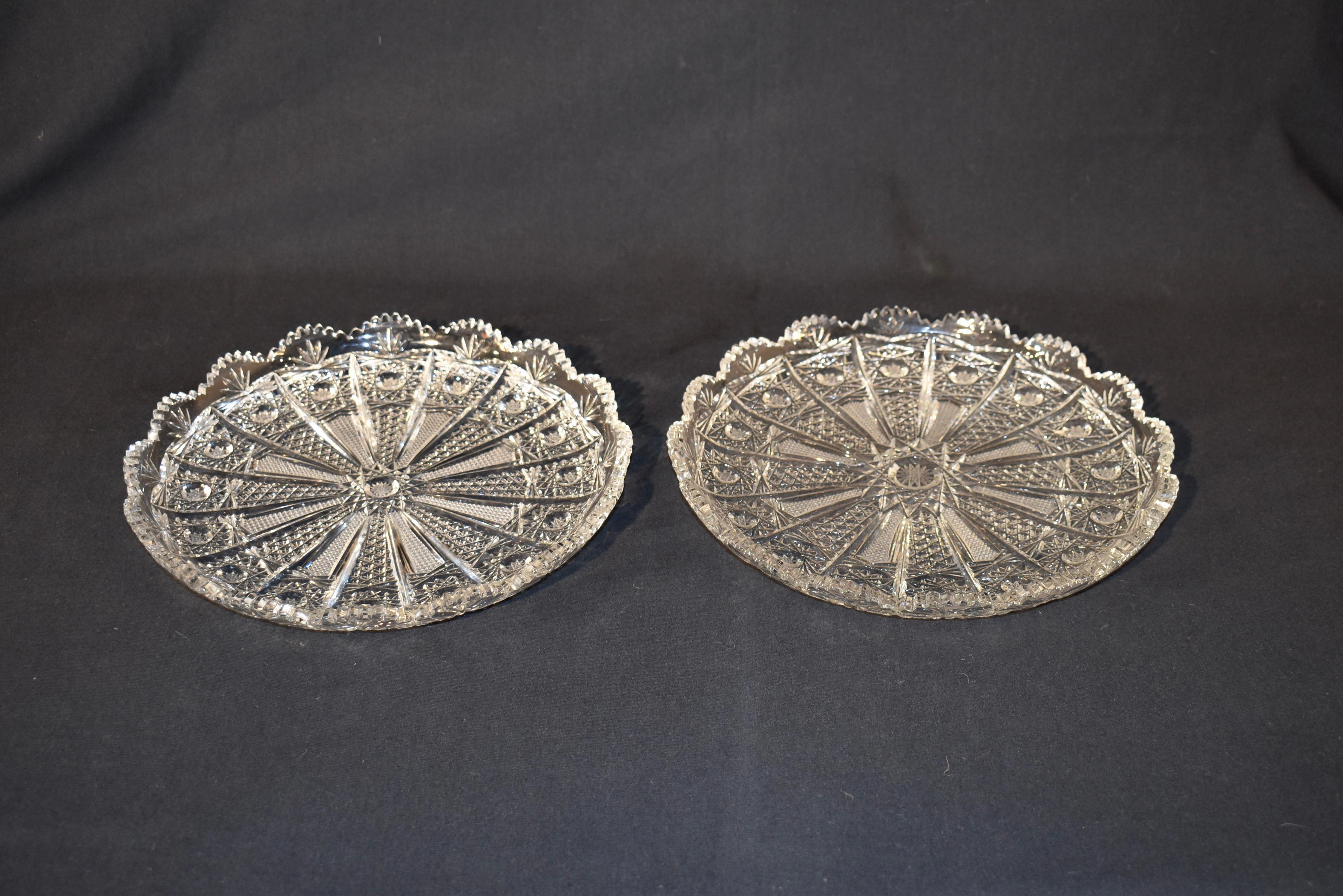 Unusual Pair of Cut Glass Serving Plates, Circa 1920 For Sale 5