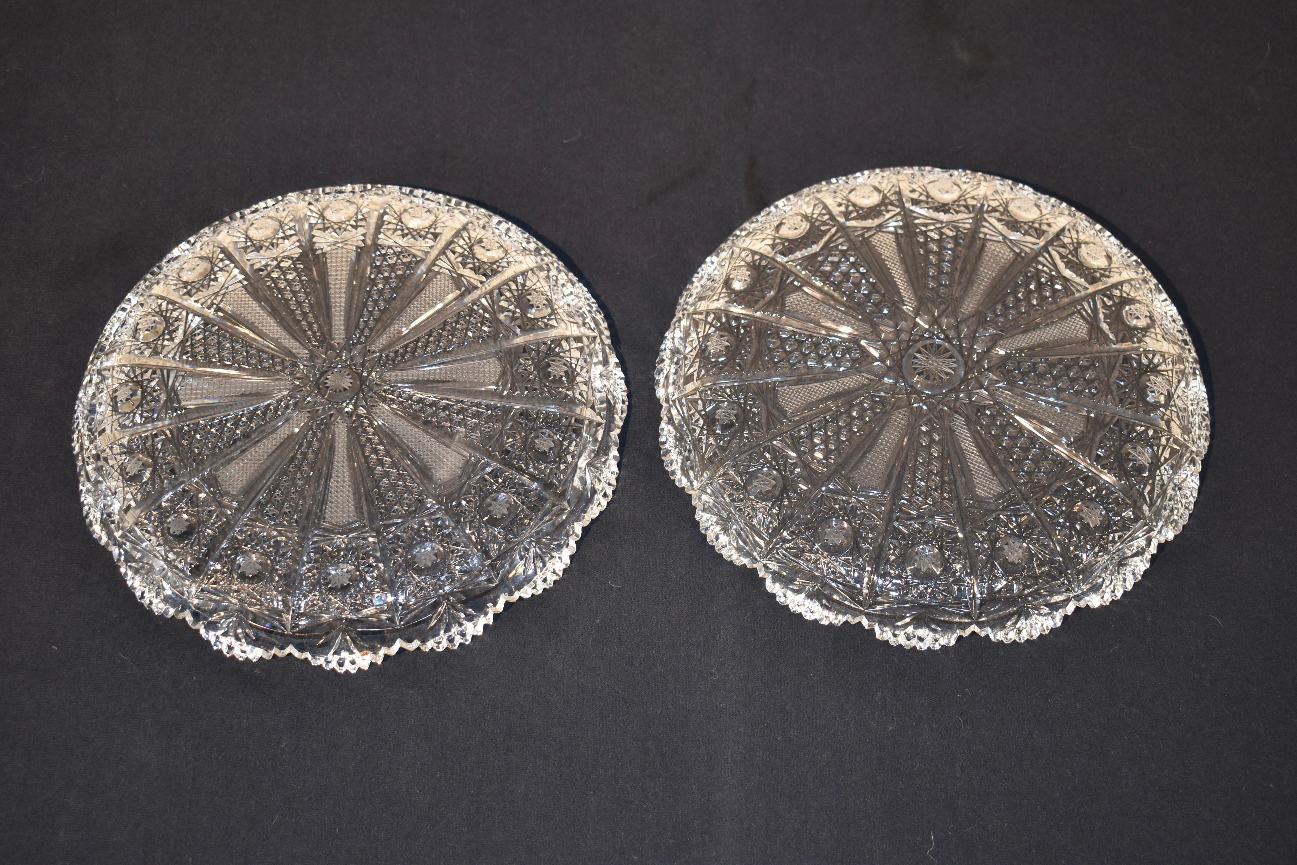 English Unusual Pair of Cut Glass Serving Plates, Circa 1920 For Sale