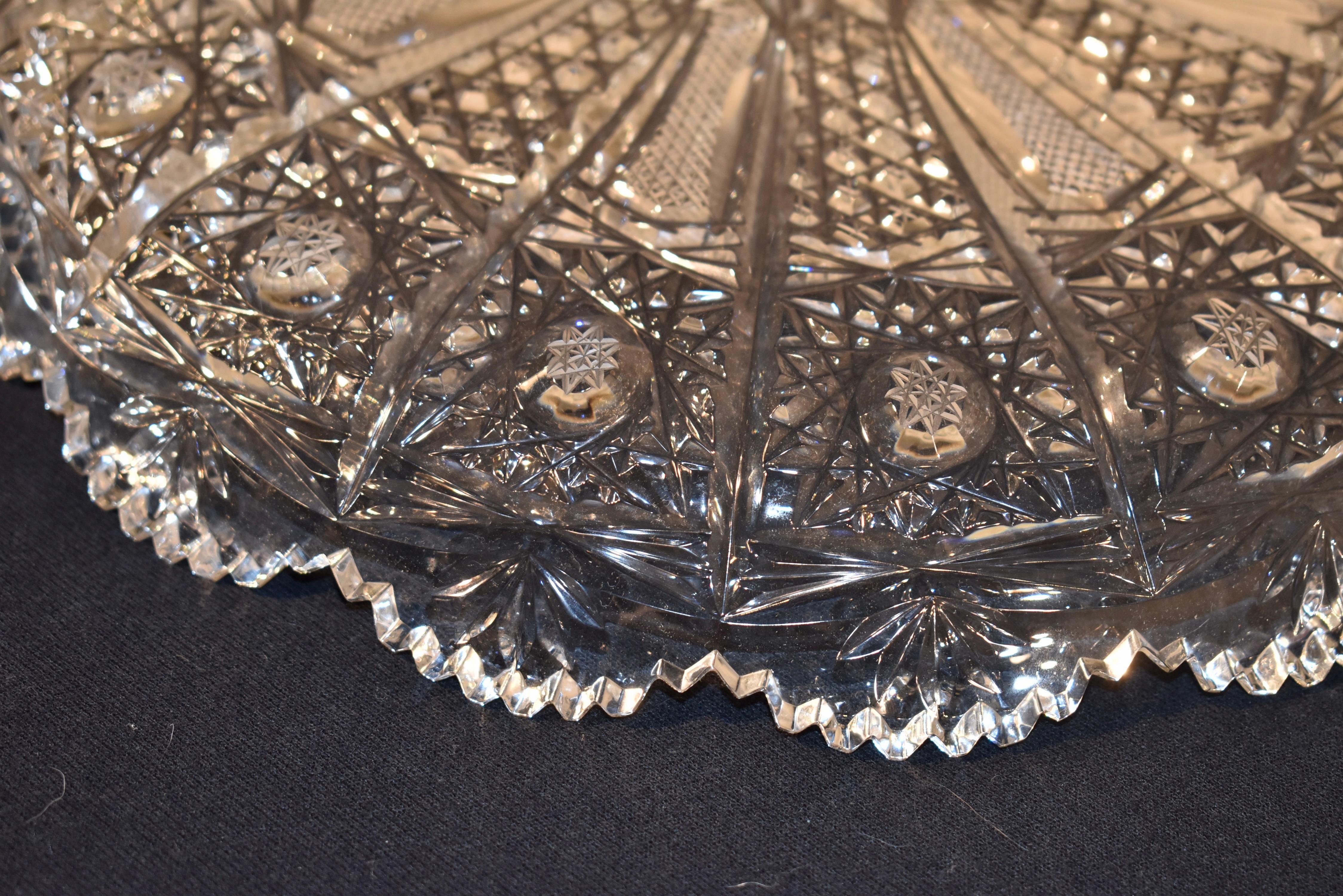 Unusual Pair of Cut Glass Serving Plates, Circa 1920 In Good Condition For Sale In High Point, NC