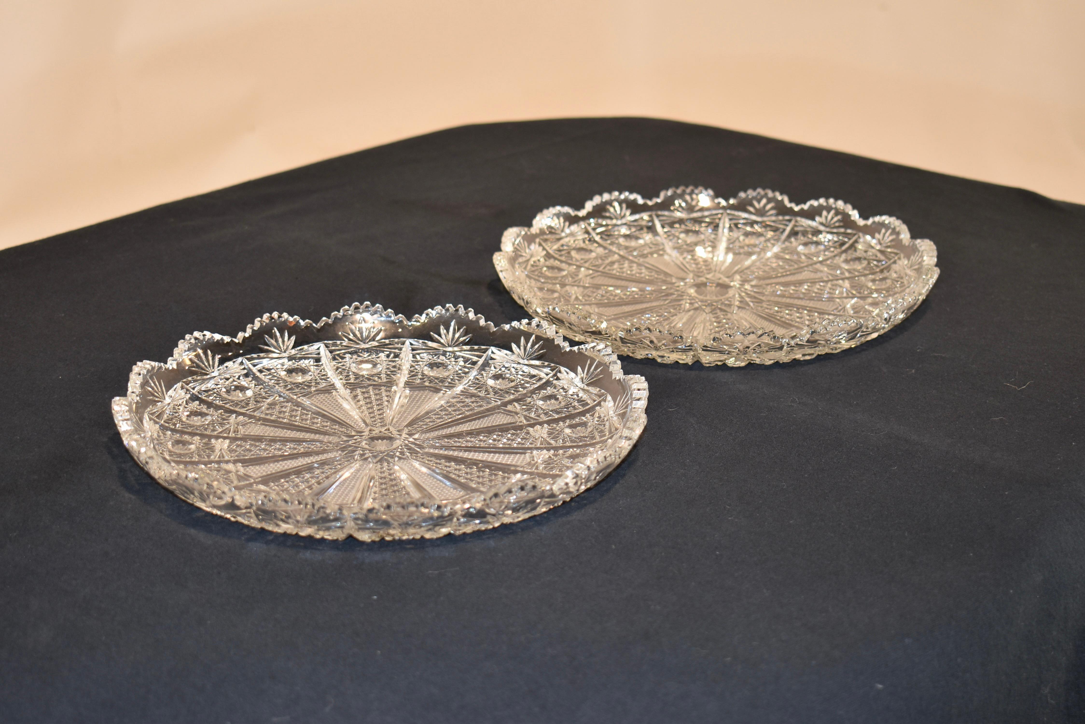 Unusual Pair of Cut Glass Serving Plates, Circa 1920 For Sale 1