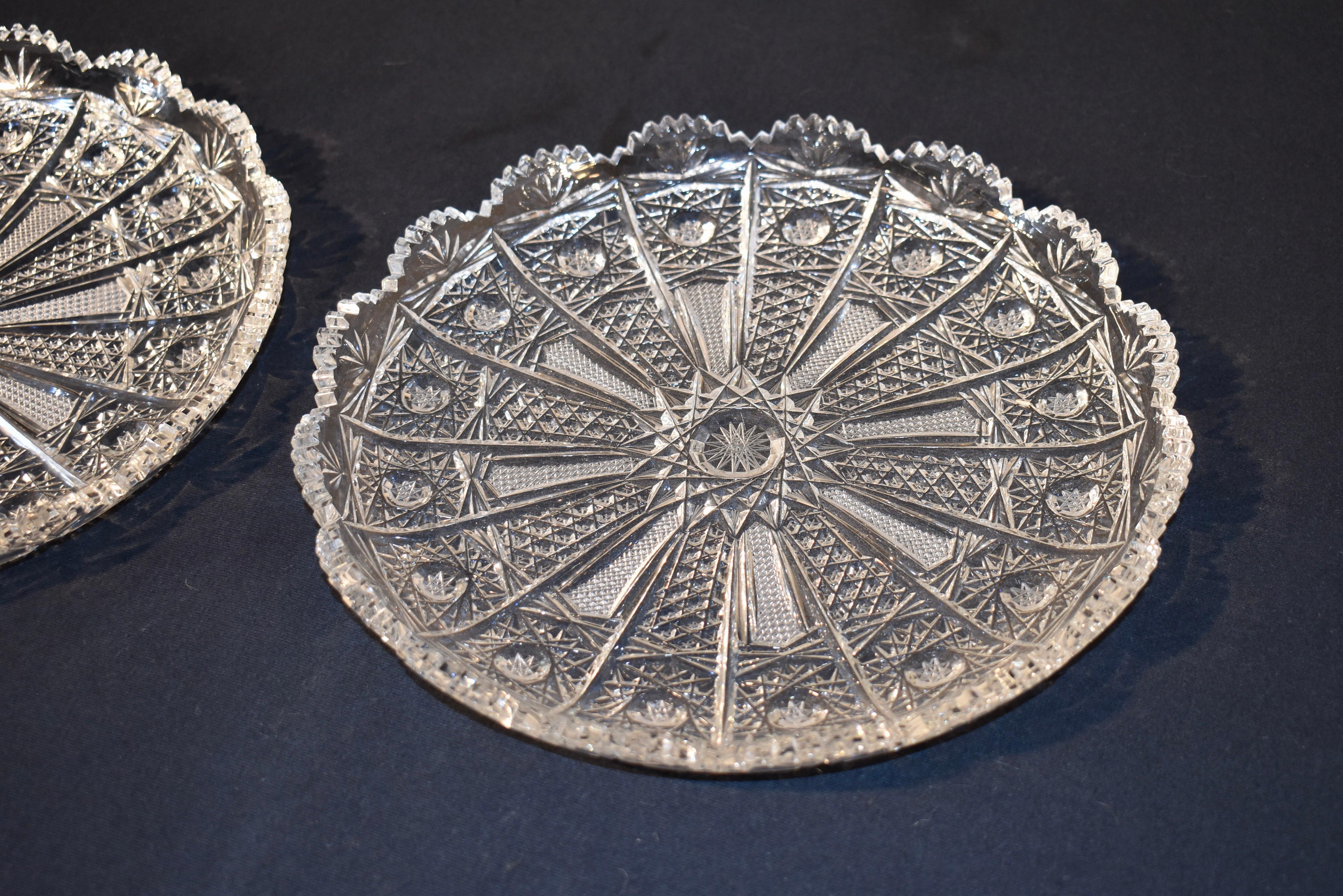 Unusual Pair of Cut Glass Serving Plates, Circa 1920 For Sale 2