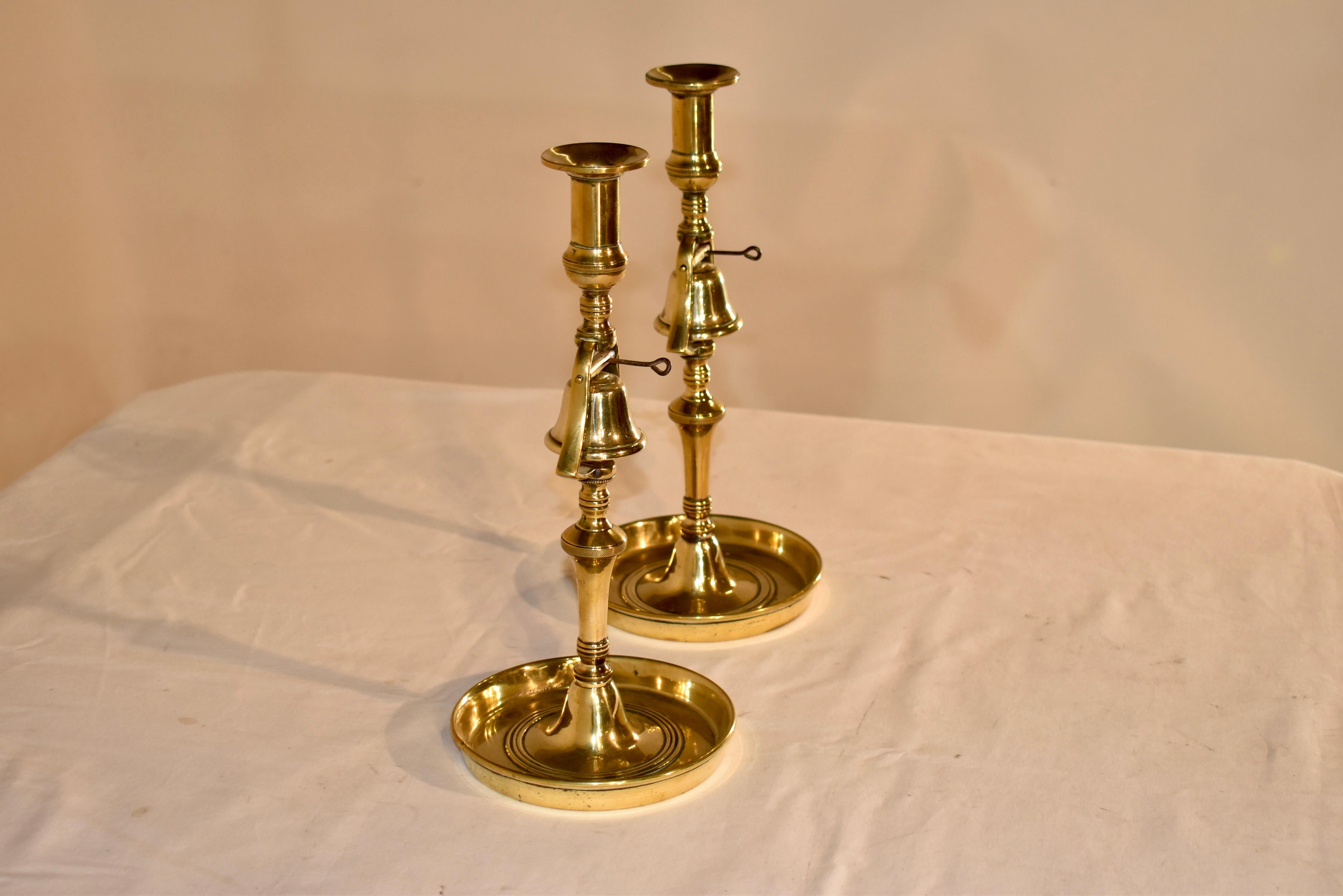 Brass Unusual pair of Early 19th Century Georgian Tavern Bell Candlesticks For Sale