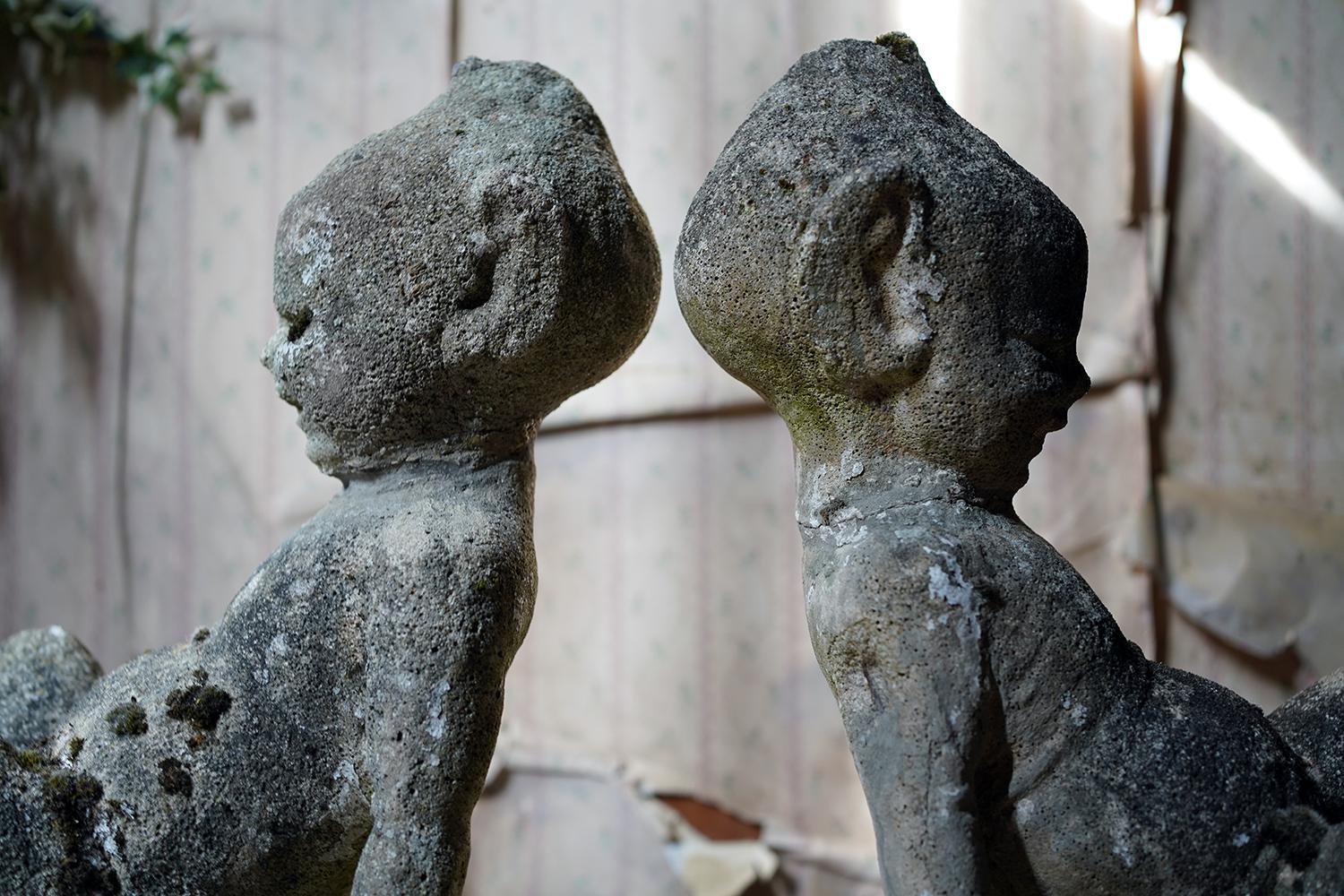 Unusual Pair of Early 20thC Stone Garden Pixies, c.1930 In Fair Condition In Bedford, Bedfordshire