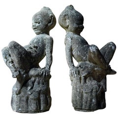 Vintage Unusual Pair of Early 20thC Stone Garden Pixies, c.1930