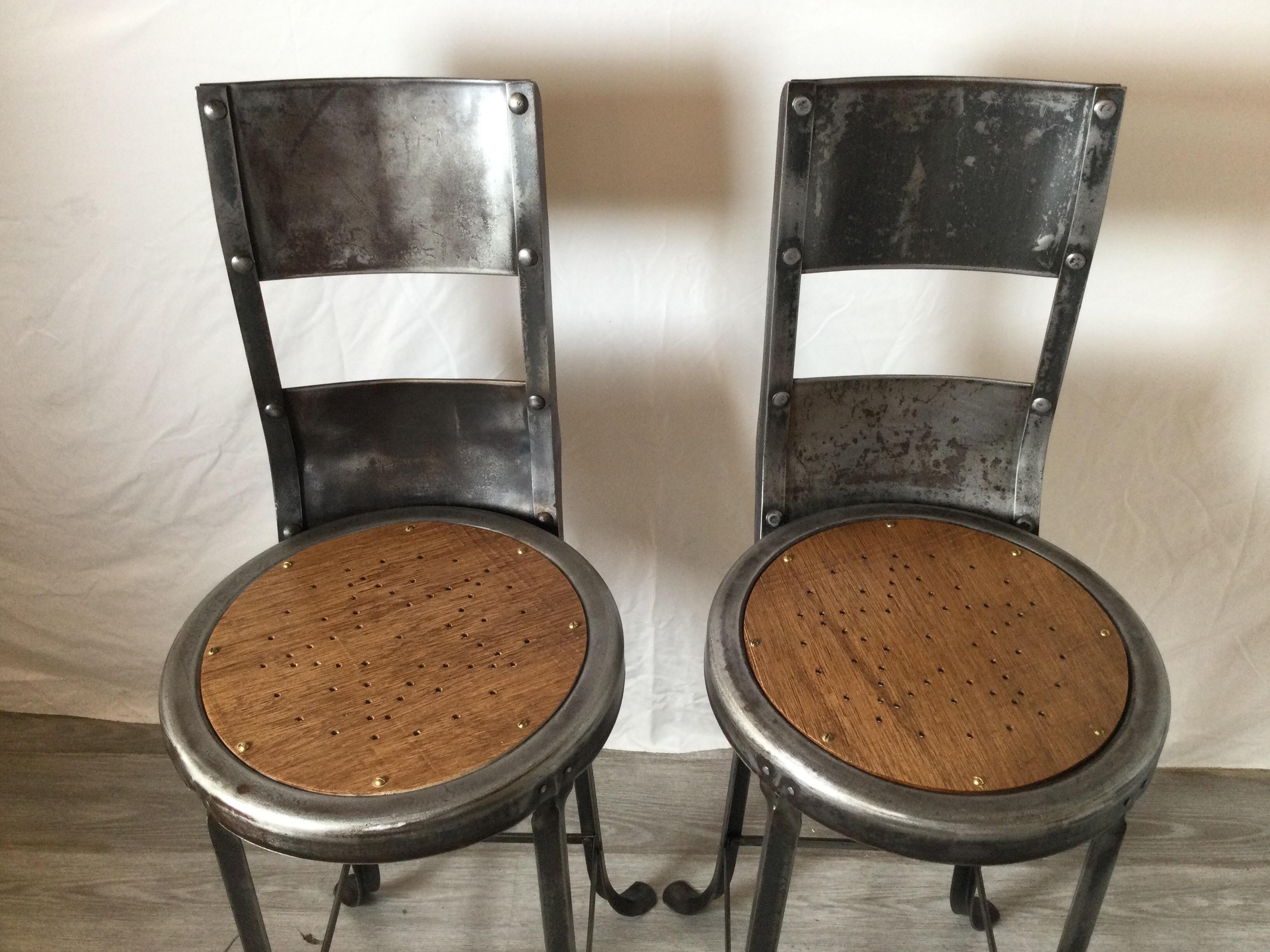 American Unusual Pair of Early High Back Stools or Chairs