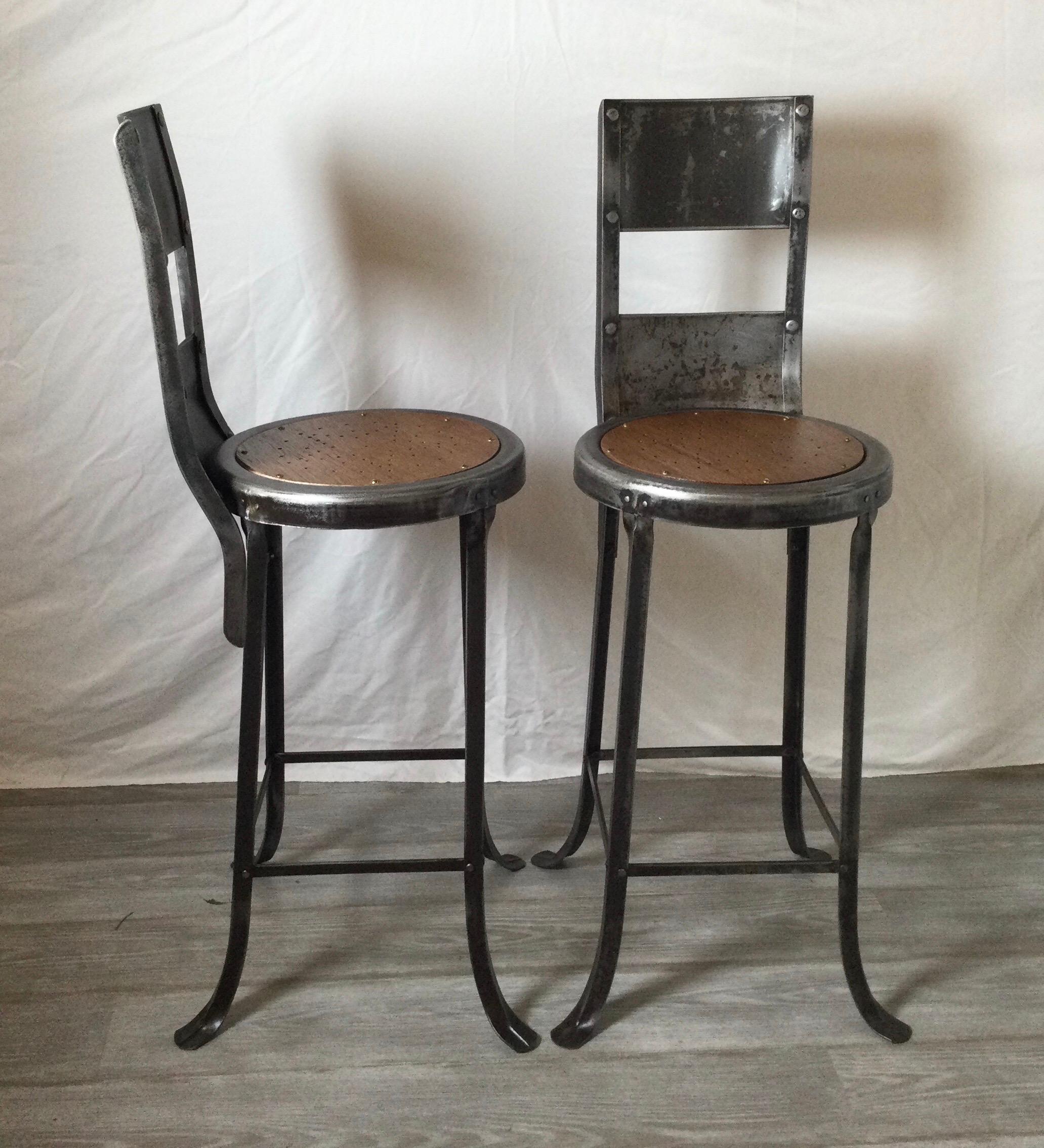 Mid-20th Century Unusual Pair of Early High Back Stools or Chairs