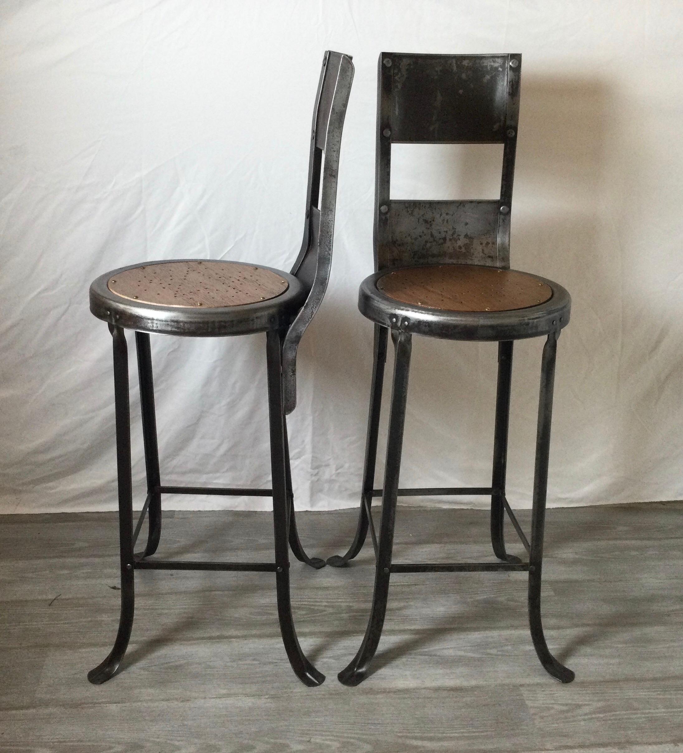 Unusual Pair of Early High Back Stools or Chairs 1