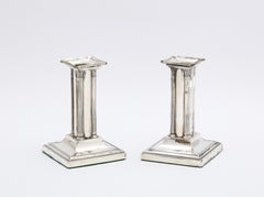 Unusual Pair of Edwardian Period Neoclassical Style Sterling Silver Candlesticks