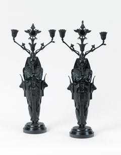 Unusual Pair of Egyptian Revival Candelabra, 19th Century