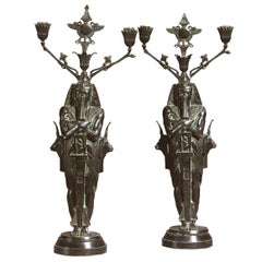 Unusual Pair of Egyptian Revival Candelabra, 19th Century