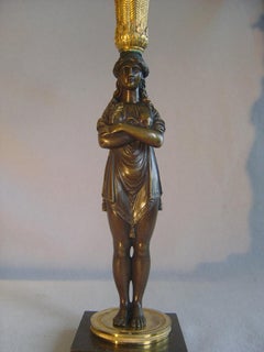 Unusual Pair of Empire Two Branch Candelabra in Gout d'Egypt or Egyptian Style