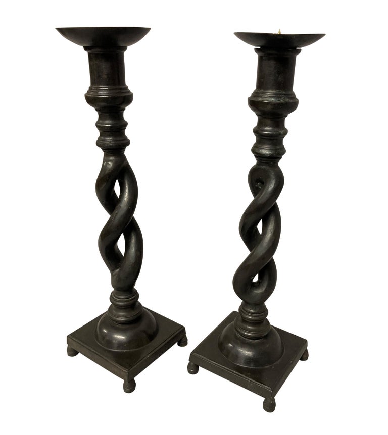 Unusual Pair of English Bronze Candlesticks For Sale at 1stDibs