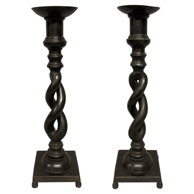 Unusual Pair of English Bronze Candlesticks For Sale at 1stDibs