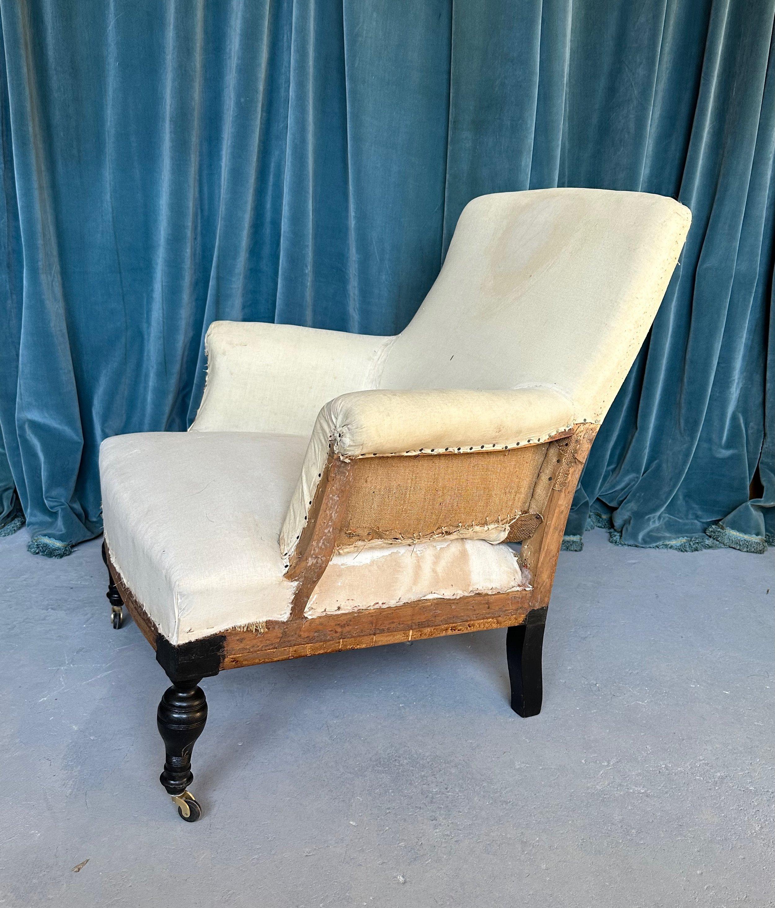Ungewöhnliches Paar französischer Sessel aus Muslin aus dem 19. Jahrhundert (Polster)