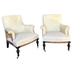 Unusual Pair of French 19th Century Armchairs in Muslin