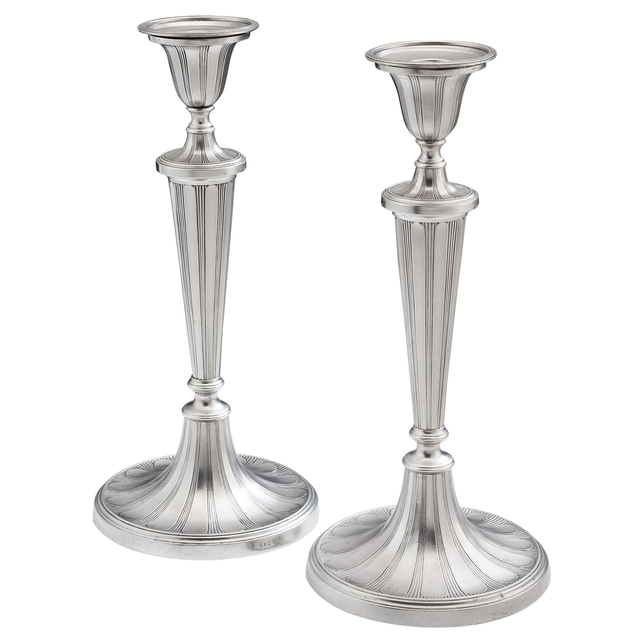 Unusual Pair of George III Candlesticks, Sheffield, 1790, Tudor & Leader