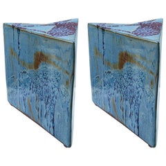 Unusual Pair of Glazed Ceramic Low Tables