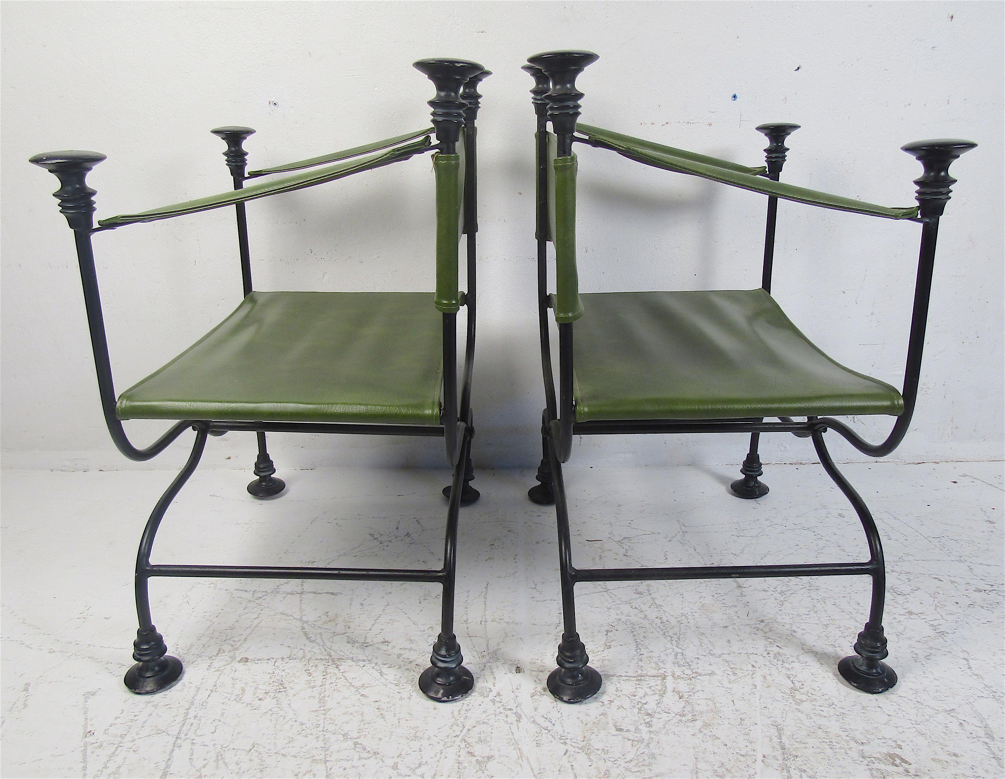Mid-Century Modern Pair of Vintage Cast Iron Italian Savonrola Chairs