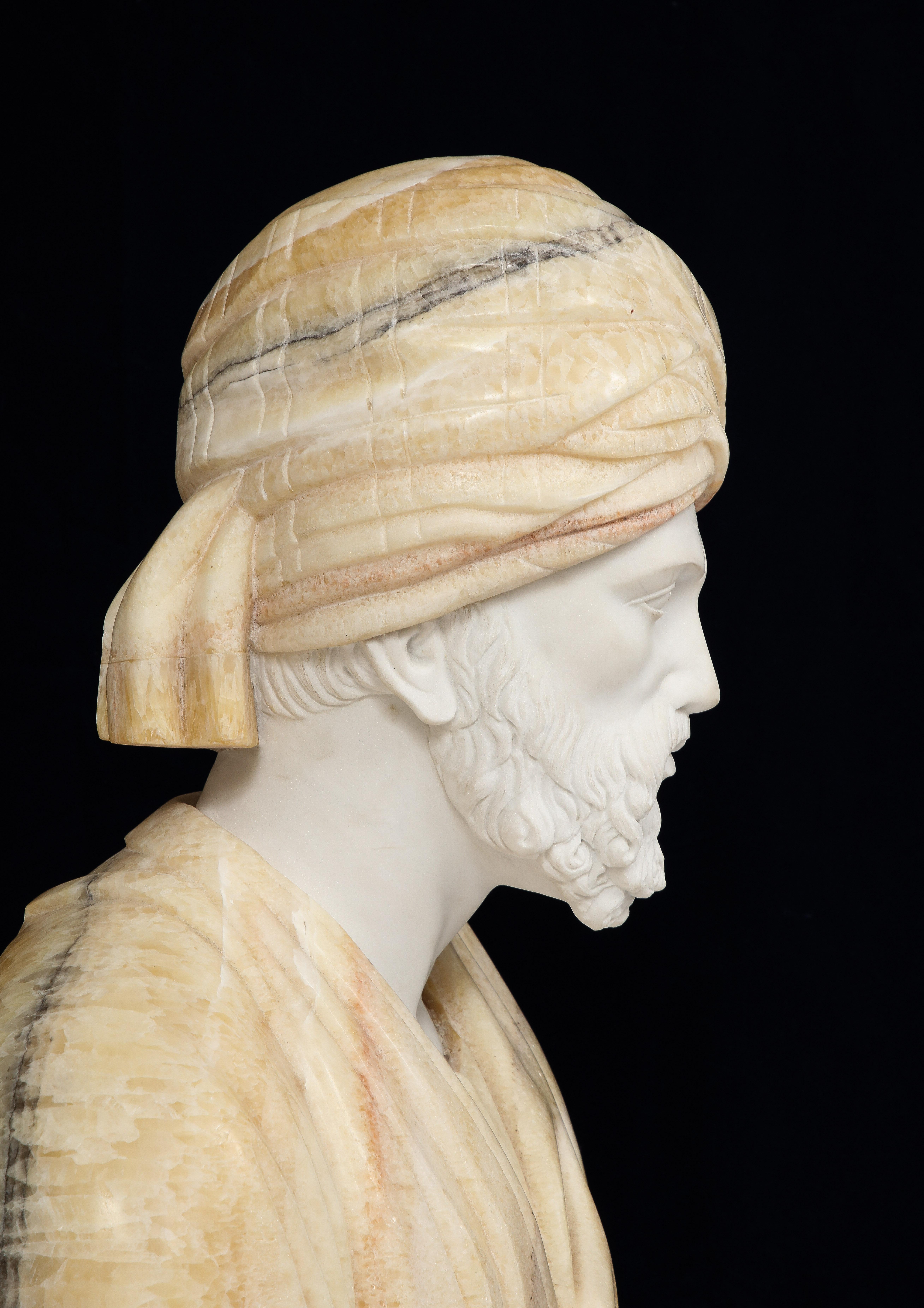 Unusual Pair of Italian Hand-Carved Marble & Onyx Orientalist Busts  7