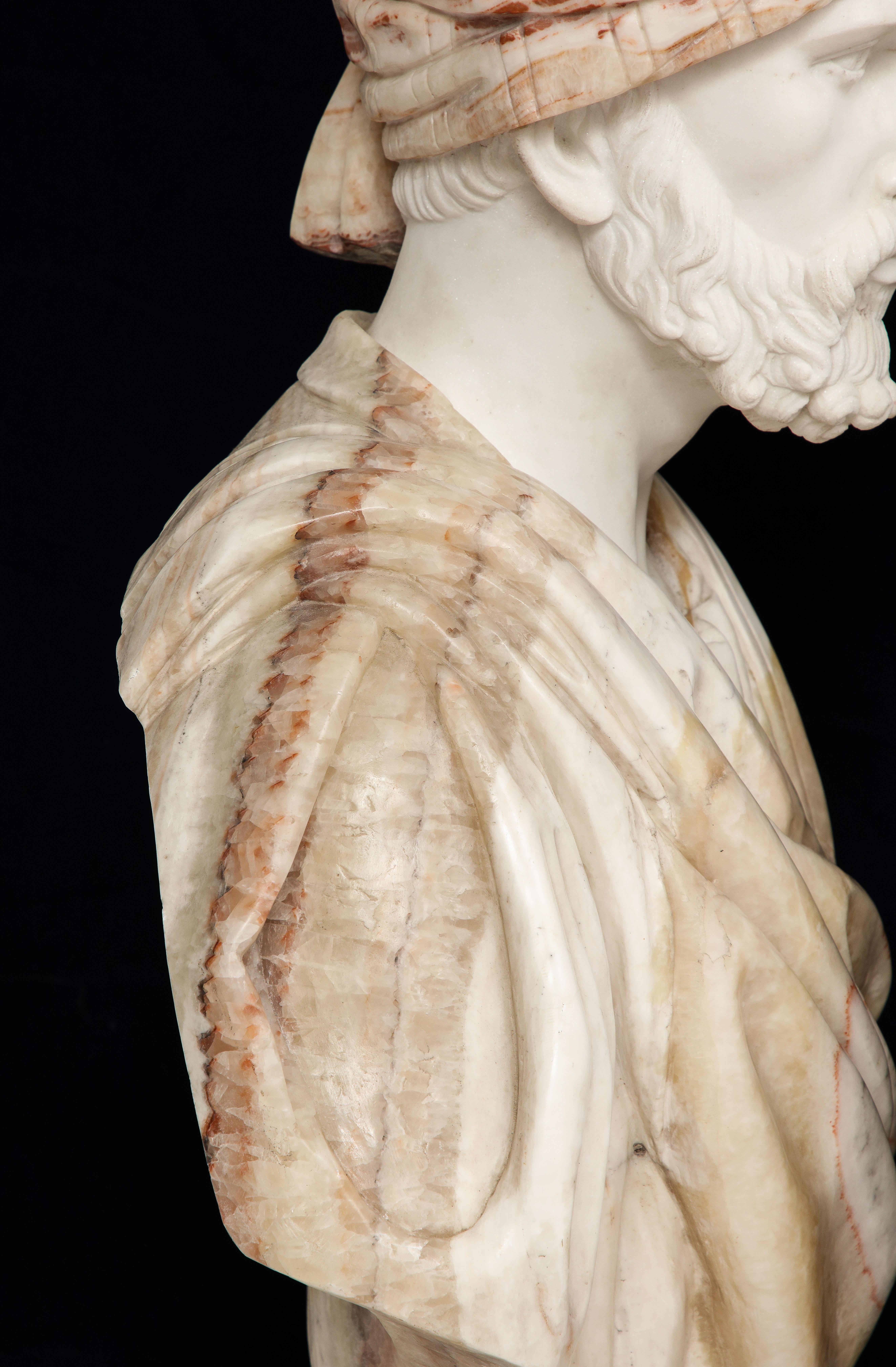 Unusual Pair of Italian Hand-Carved Marble & Onyx Orientalist Busts  8