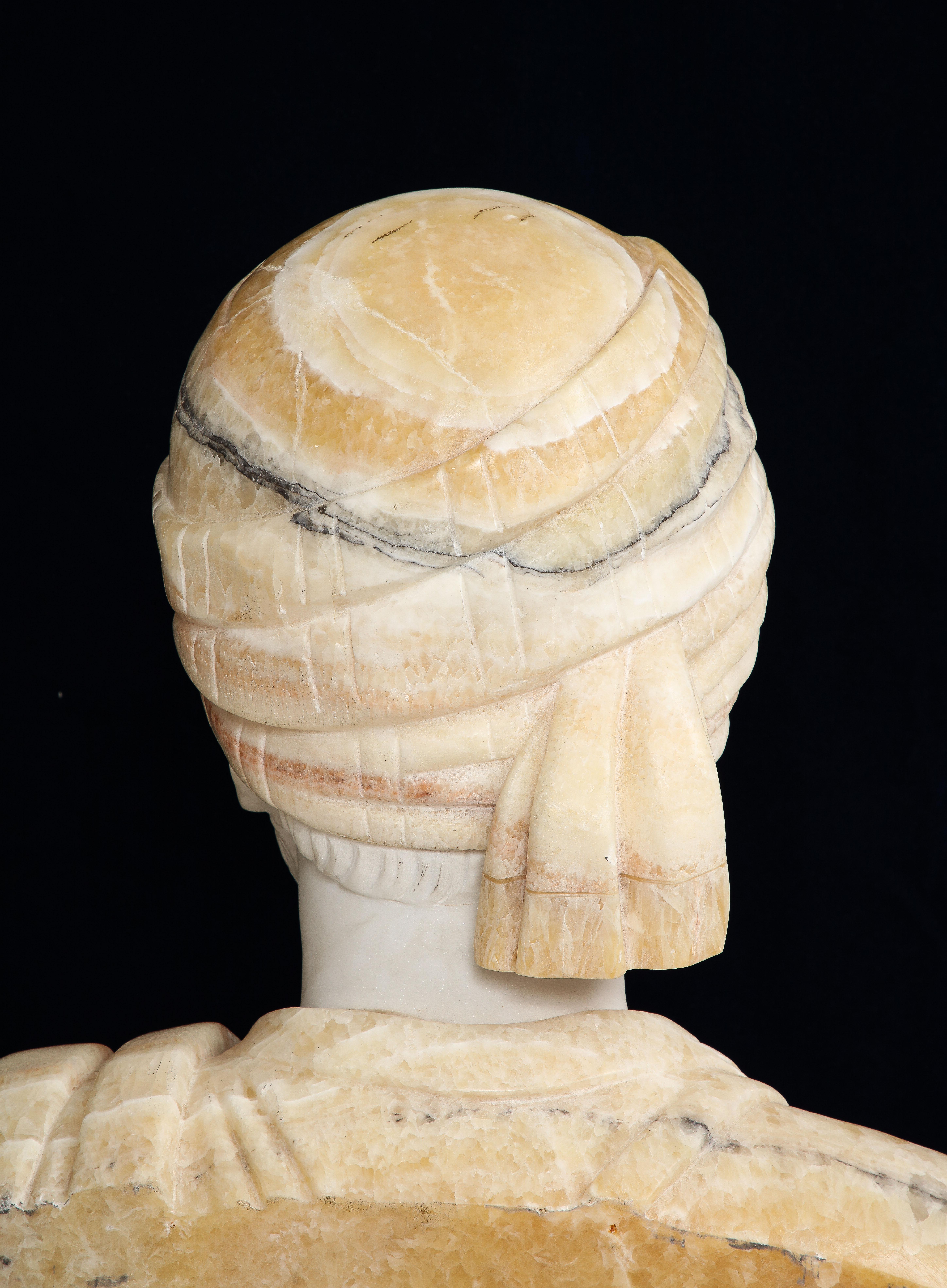 Unusual Pair of Italian Hand-Carved Marble & Onyx Orientalist Busts  9